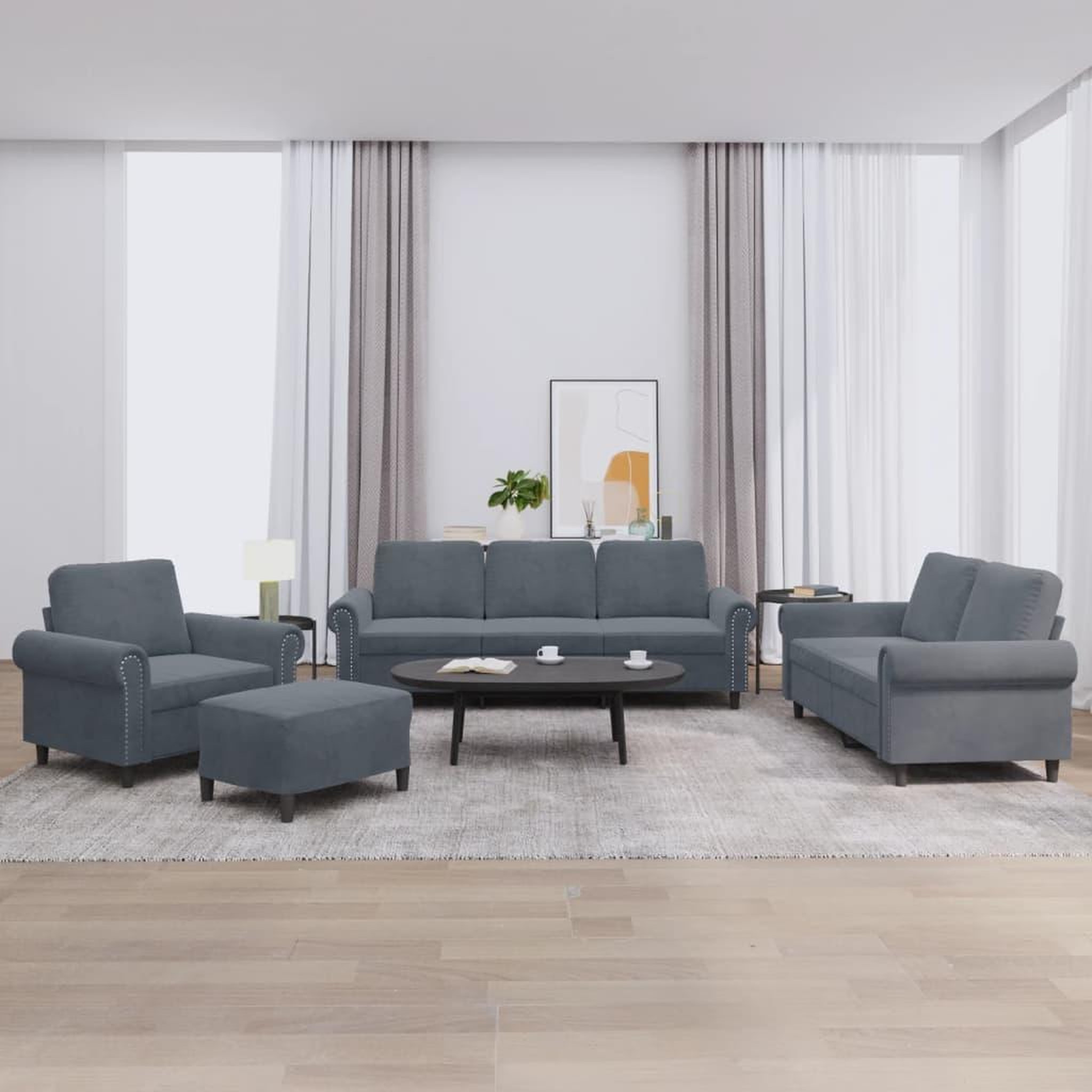 VIDAXL Ensemble de canapes 4 pcs avec coussins Gris fonce Velours