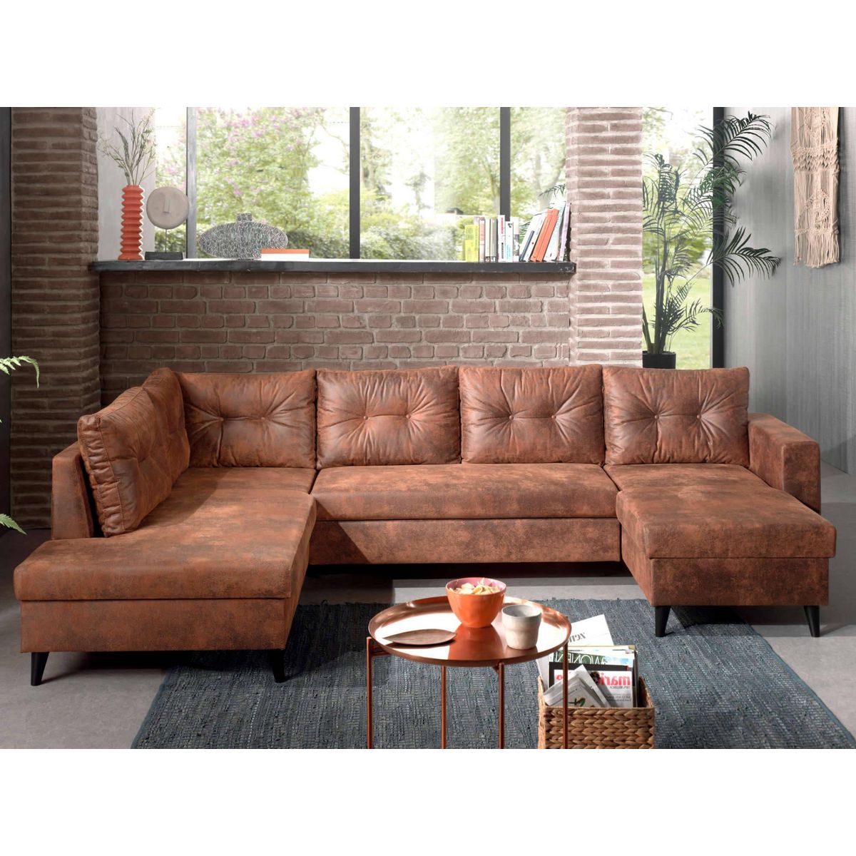 BEST MOBILIER Nordic - canapé panoramique en u - 7 places - convertible - industriel vintage - angle gauche