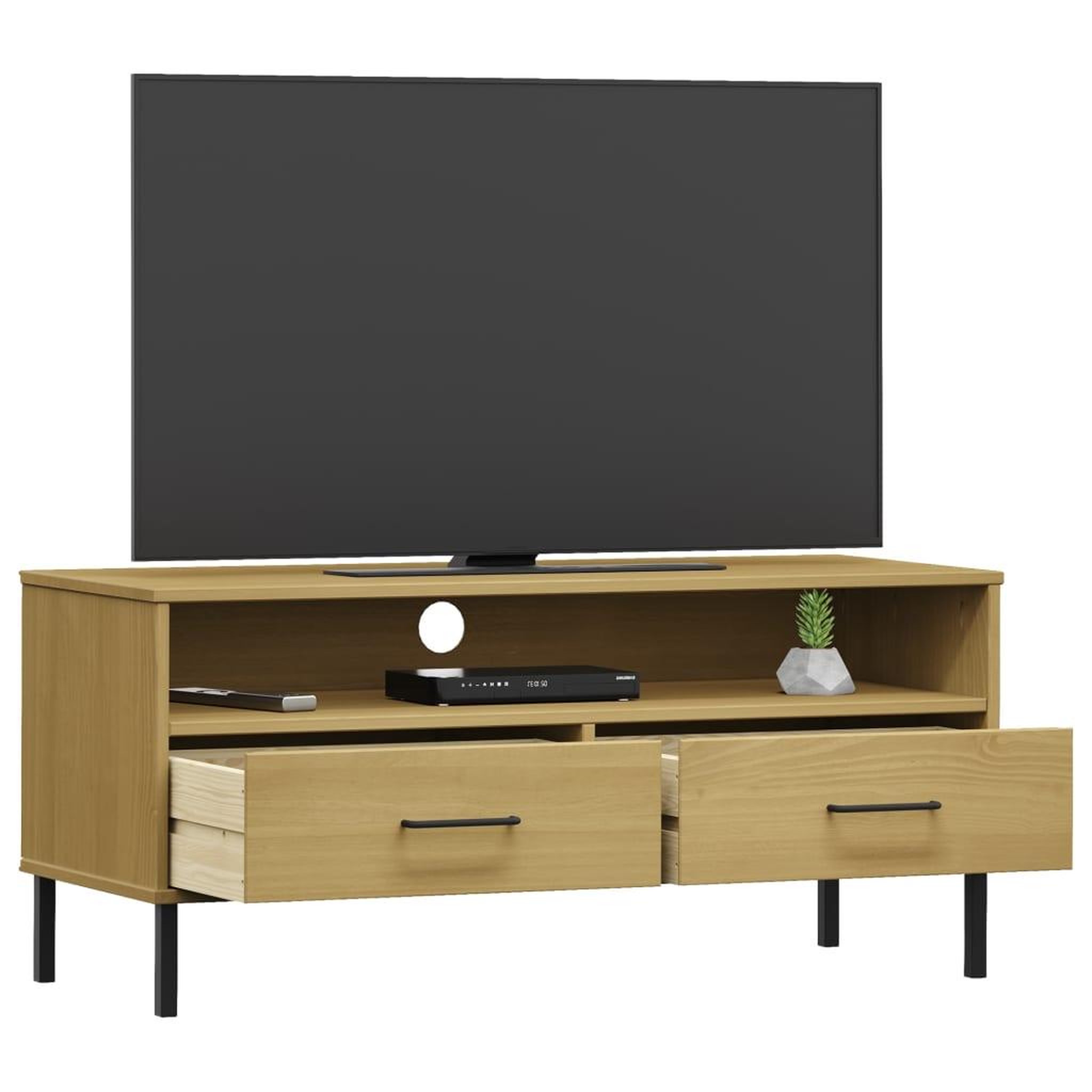 Voir la diapositive 3 : VIDAXL Meuble TV avec pieds en metal Marron Bois de pin massif OSLO