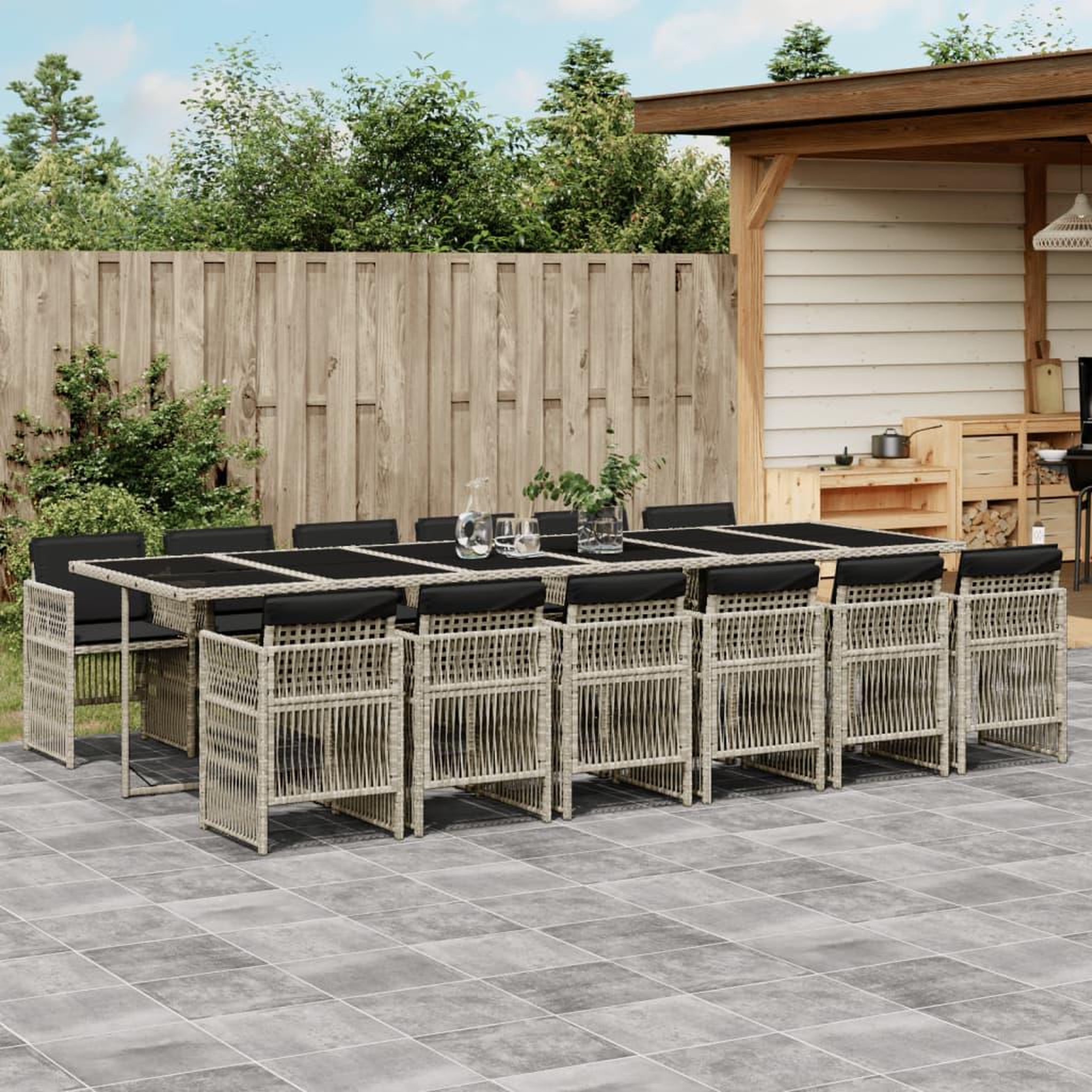 VIDAXL Ensemble a manger de jardin et coussins 13 pcs gris clair rotin
