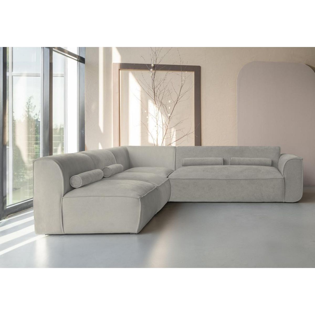 BEST MOBILIER Felix - canapé modulable d'angle gauche 5 places en tissu texturé