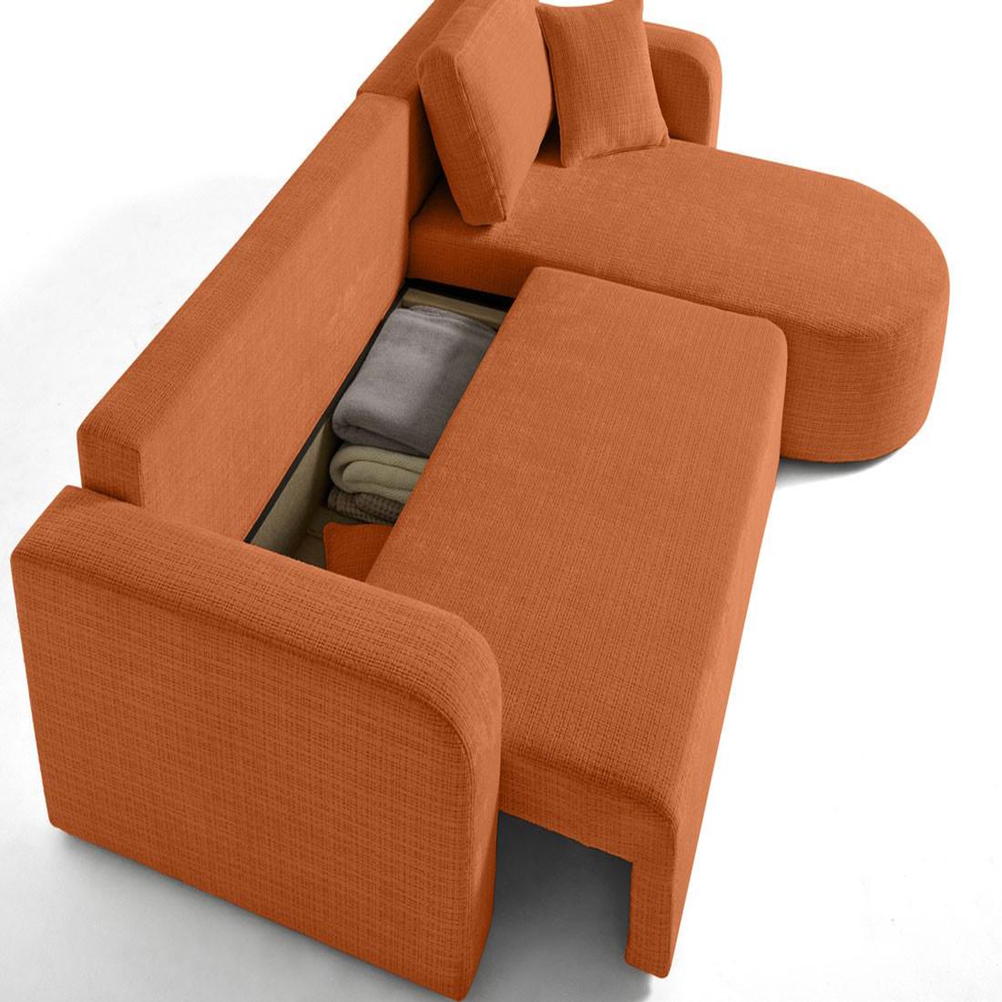 Voir la diapositive 3 : BEST MOBILIER Miro - canapé d'angle réversible - 4 places - convertible avec coffre - en velours texturé