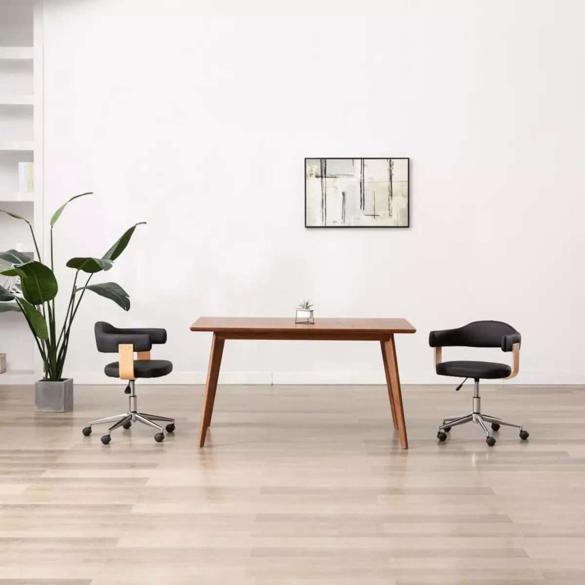 VIDAXL Chaise pivotante de bureau Noir Bois courbe et similicuir