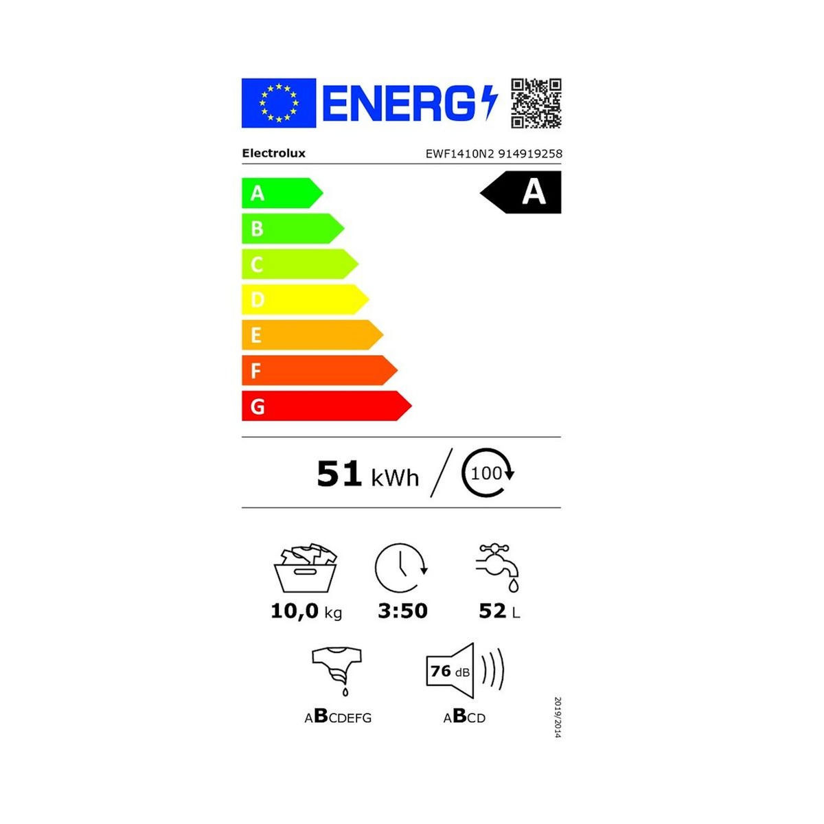 ELECTROLUX Lave-linge frontal 10kg 1400 trs/min - EWF1410N2