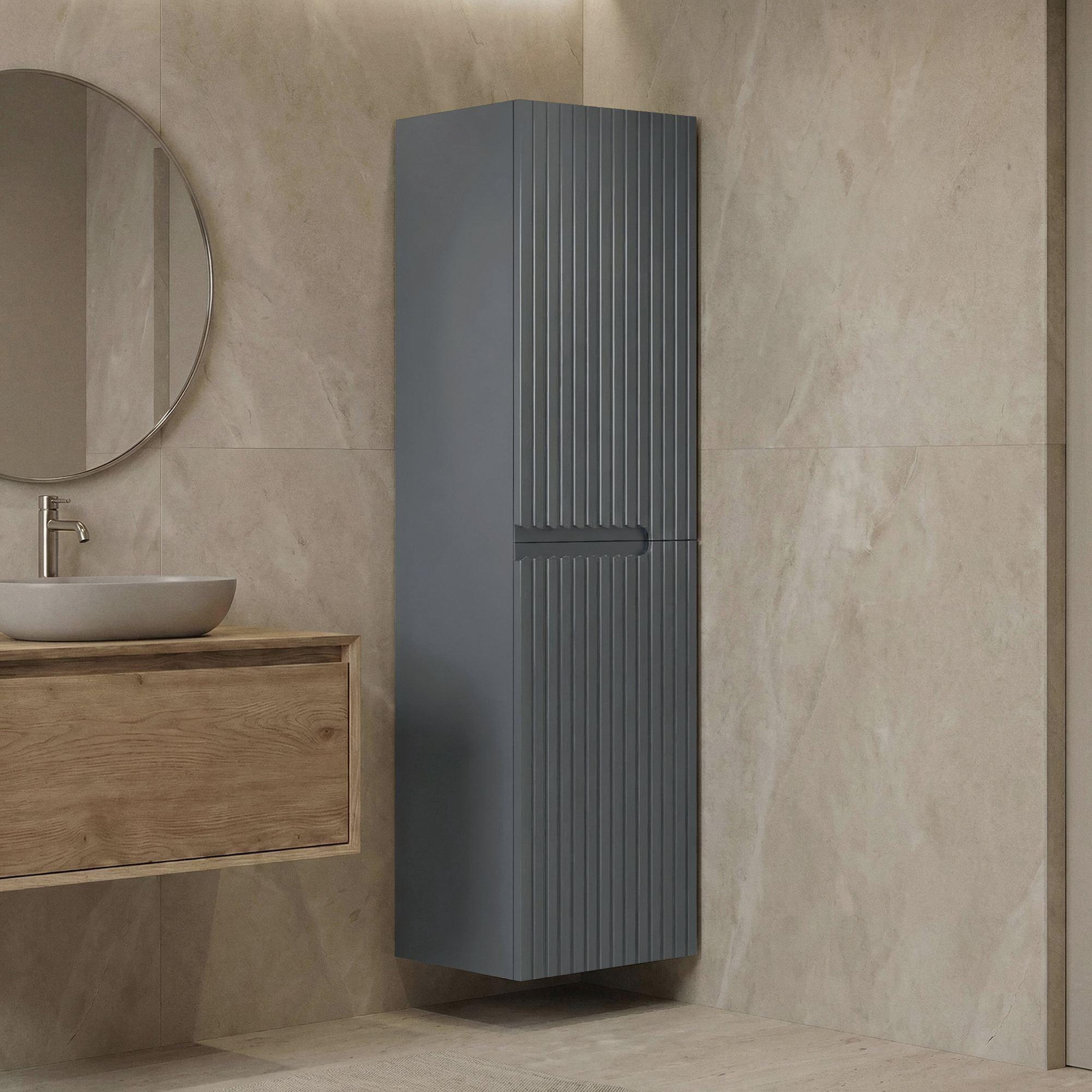 Voir la diapositive 2 : Habitat et Jardin Armoire de Salle de Bain  Moonlight 40  - 40 x 27 x 138 cm - Matte Grey