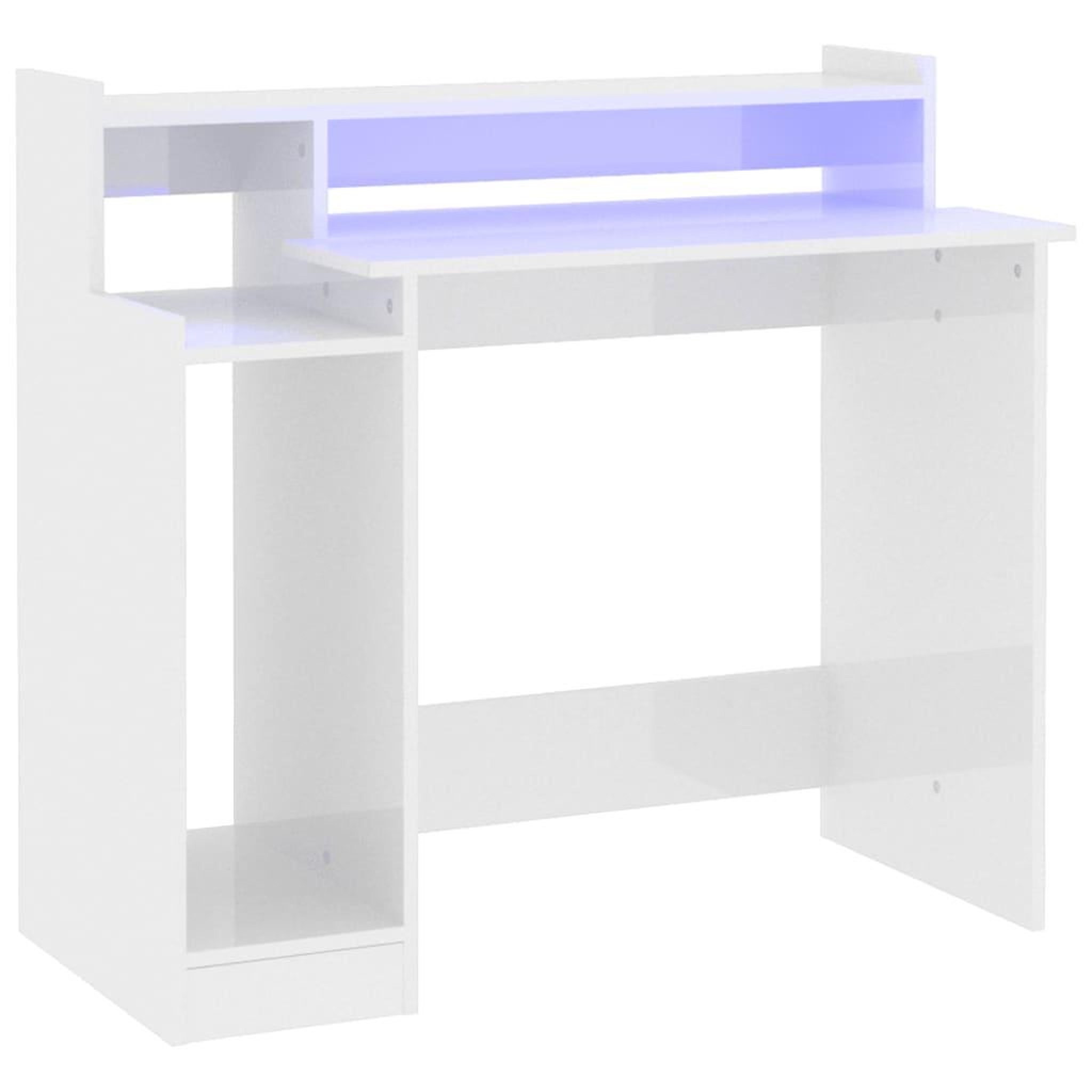 Voir la diapositive 2 : VIDAXL Bureau lumieres LED Blanc brillant 97x45x90cm Bois d'ingenierie