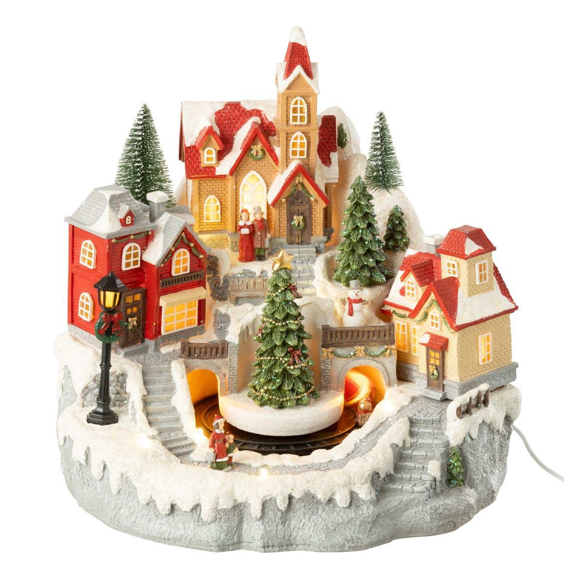 J-LINE Village de noël  train  28cm multicolore