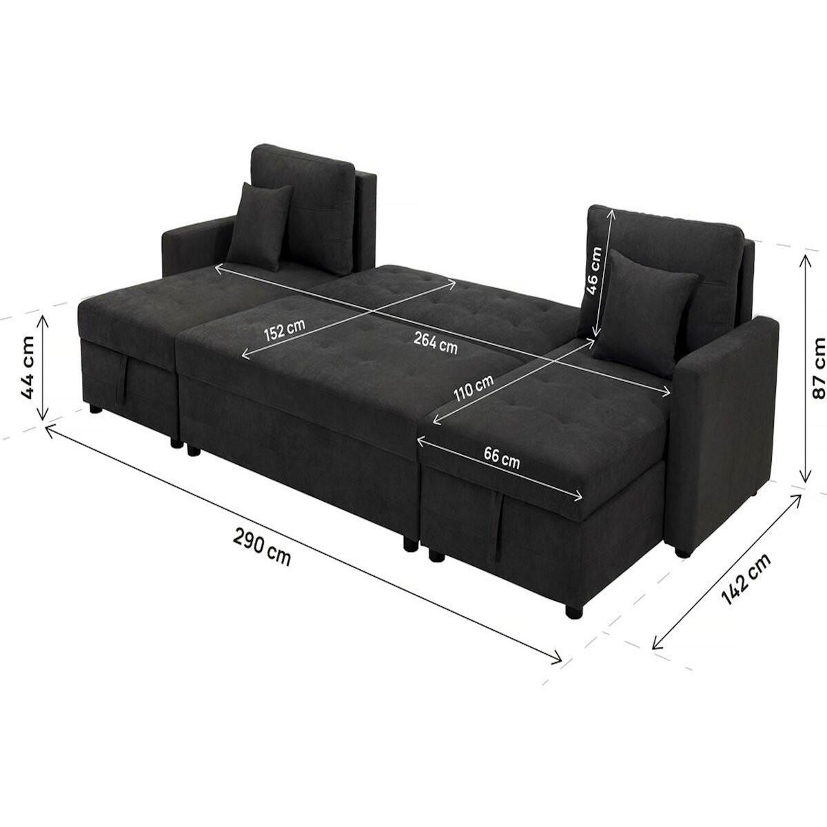 Habitat et Jardin Canapé panoramique convertible avec coffres de rangement  Antoine  - 5 places - Gris foncé