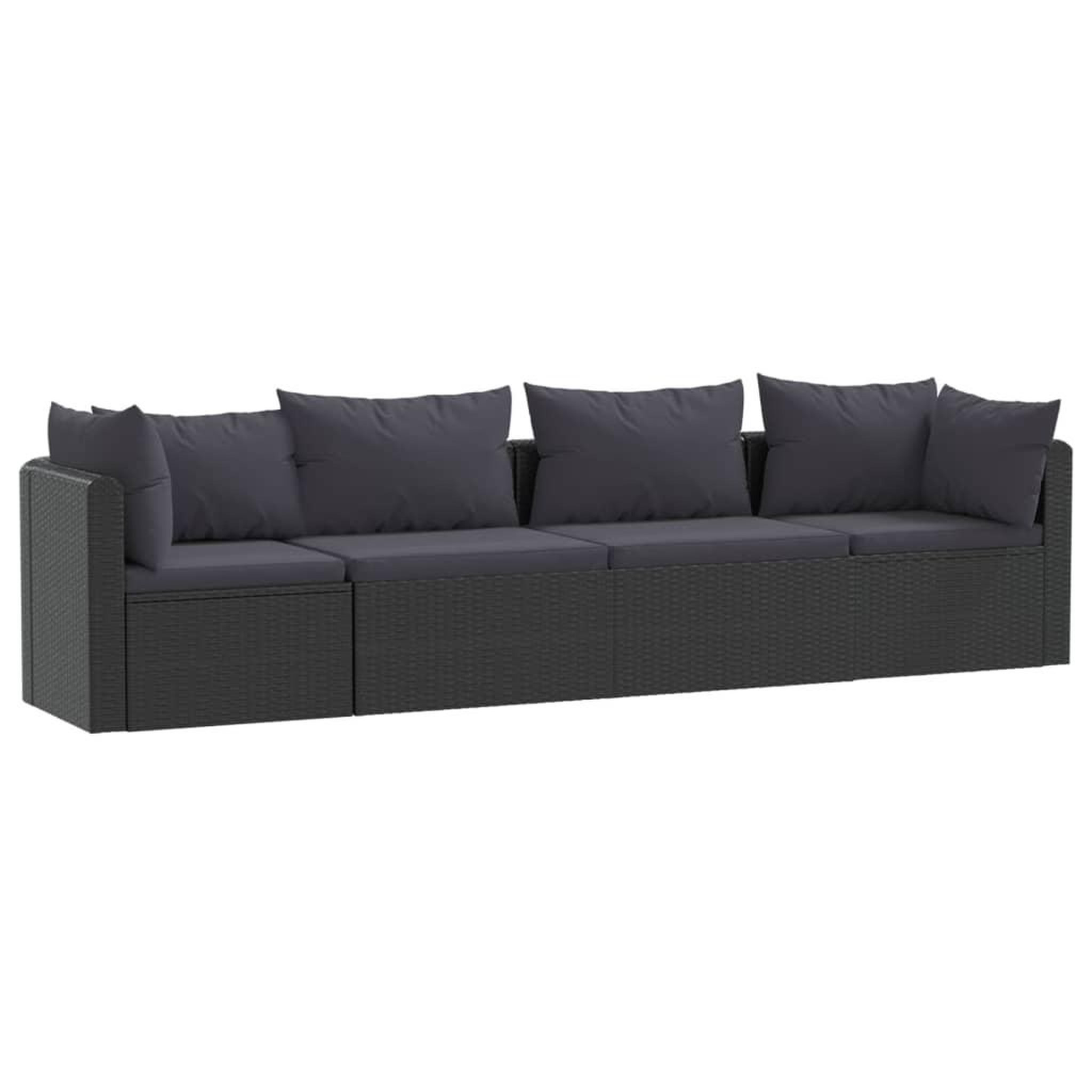 Voir la diapositive 2 : VIDAXL Canapes de jardin 4 pcs avec coussins Resine tressee Noir