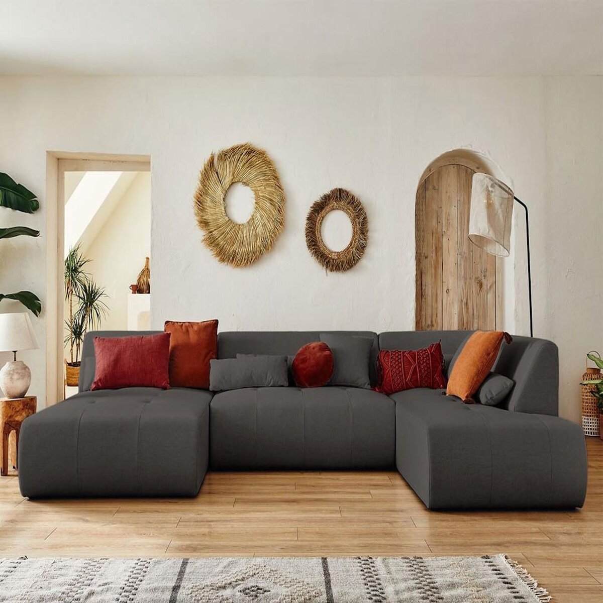 LISA DESIGN Onyx - canapé panoramique d'angle droit 7 places - en tissu