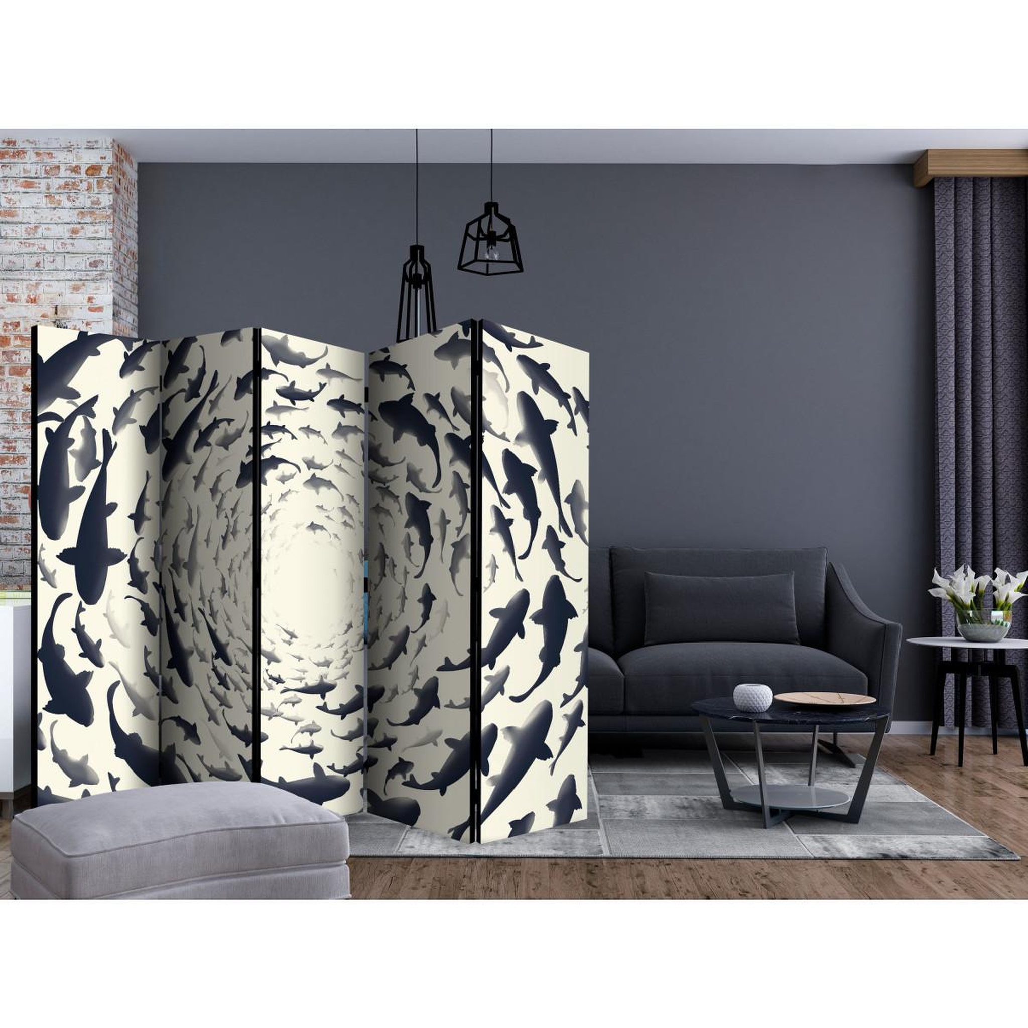 Voir la diapositive 2 : Paris Prix Paravent 5 volets  fish swirl  172x225cm