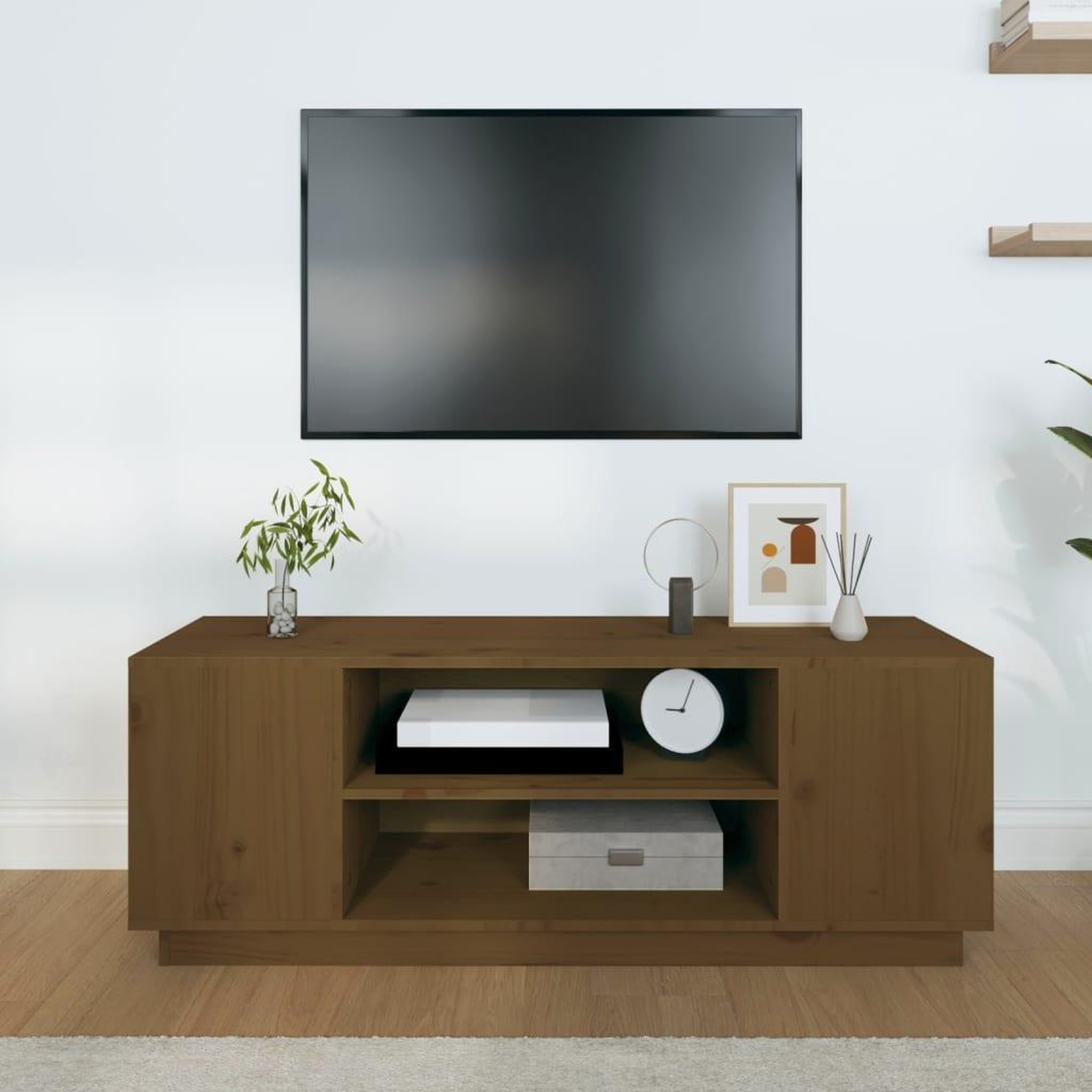 Voir la diapositive 3 : VIDAXL Meuble TV Marron miel 110x35x40,5 cm Bois de pin massif