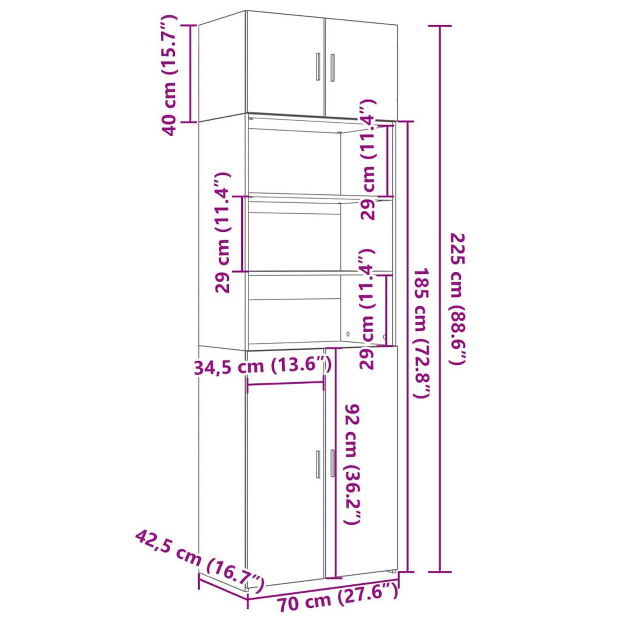 Voir la diapositive 6 : VIDAXL Armoire de rangement gris beton 70x42,5x225cm bois d'ingenierie