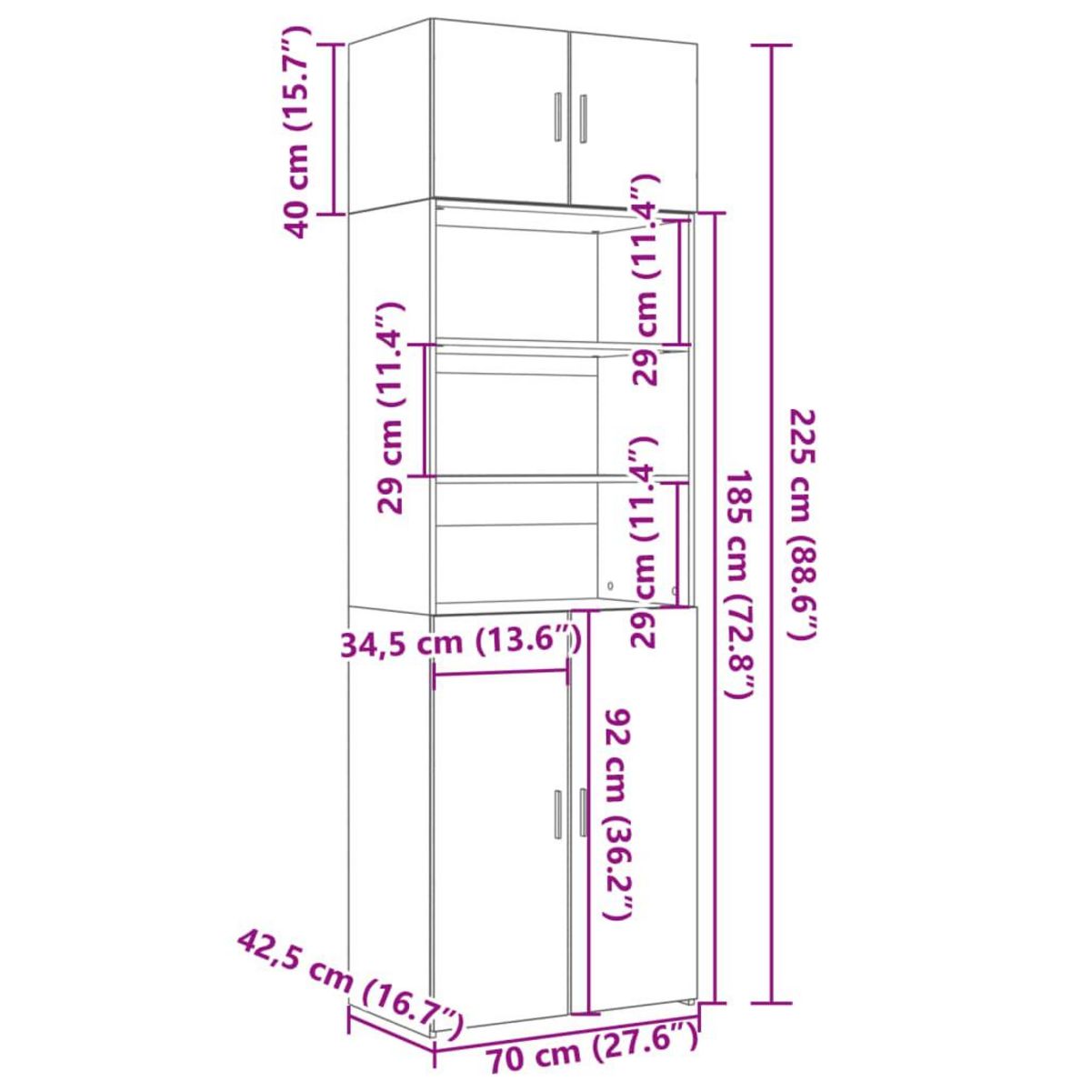 VIDAXL Armoire de rangement gris beton 70x42,5x225cm bois d'ingenierie
