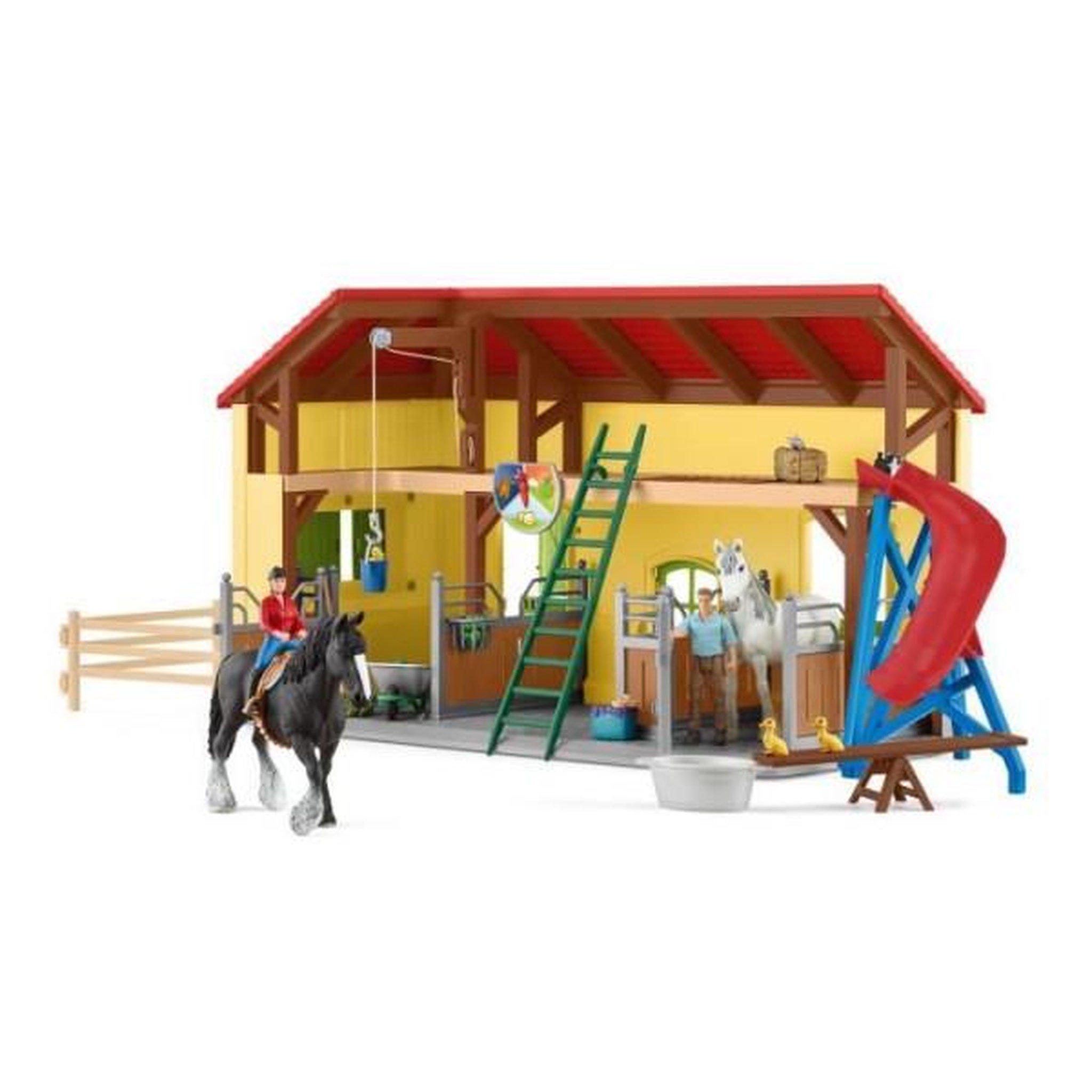 Voir la diapositive 2 : Schleich Écurie avec boxes et animaux, coffret de 82 pieces avec chevaux, Schleich 42485 Farm World, Des 4 ans