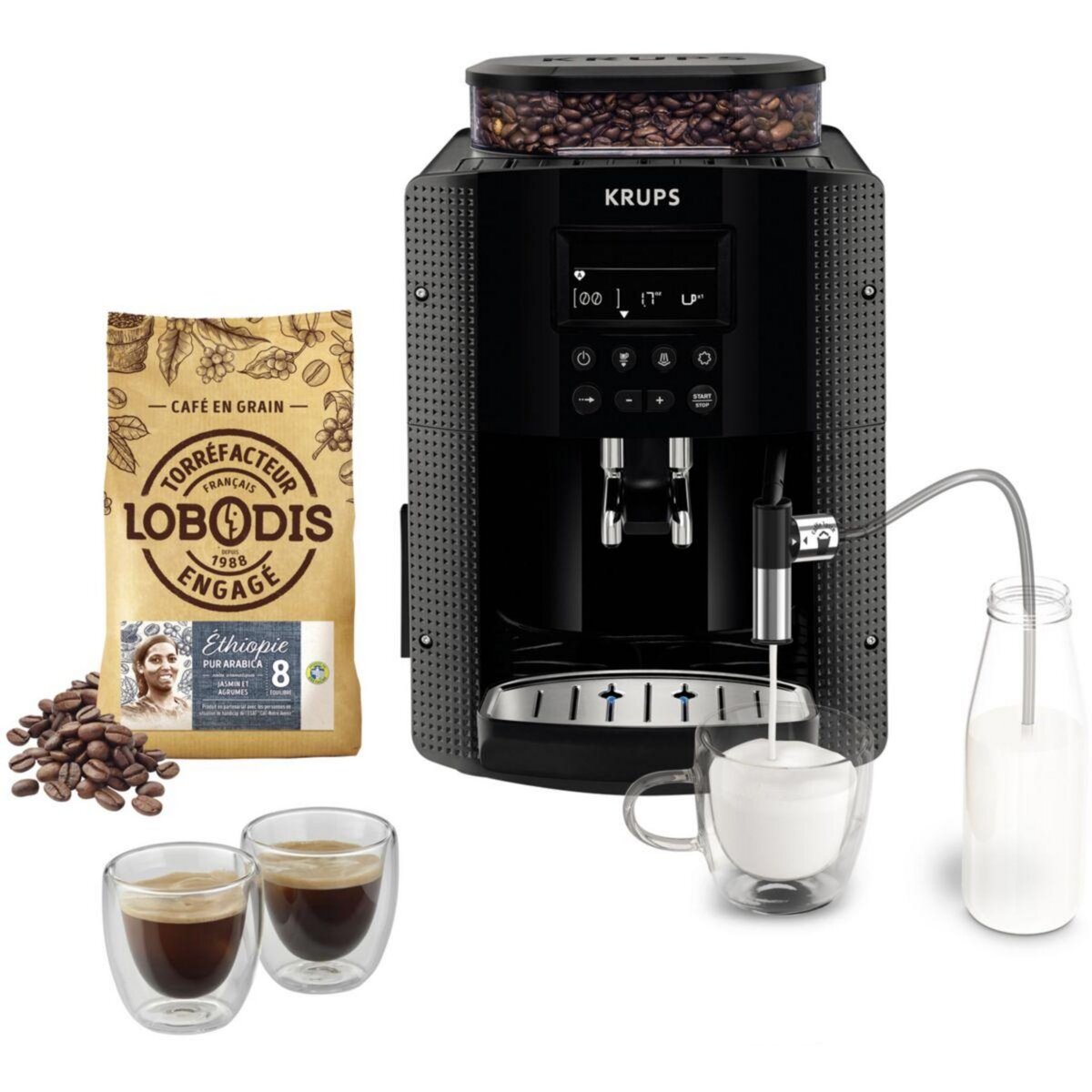 KRUPS Expresso Broyeur pack EA8168F2 + 500g café en grains