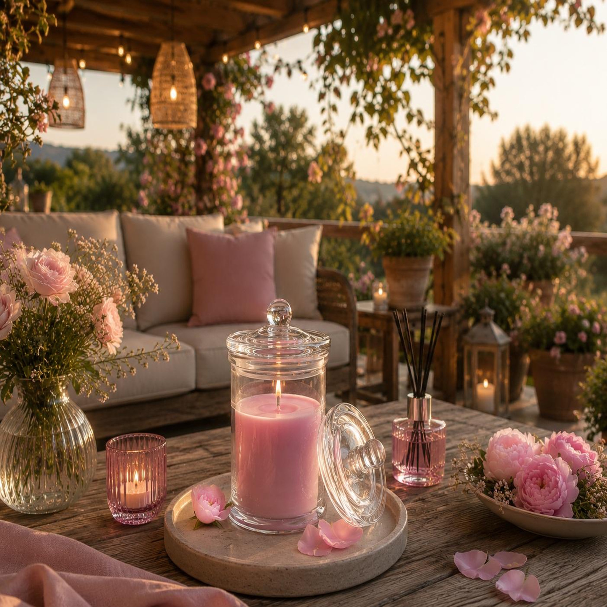 Voir la diapositive 3 : Eden Bougie bocal en verre transparent rose