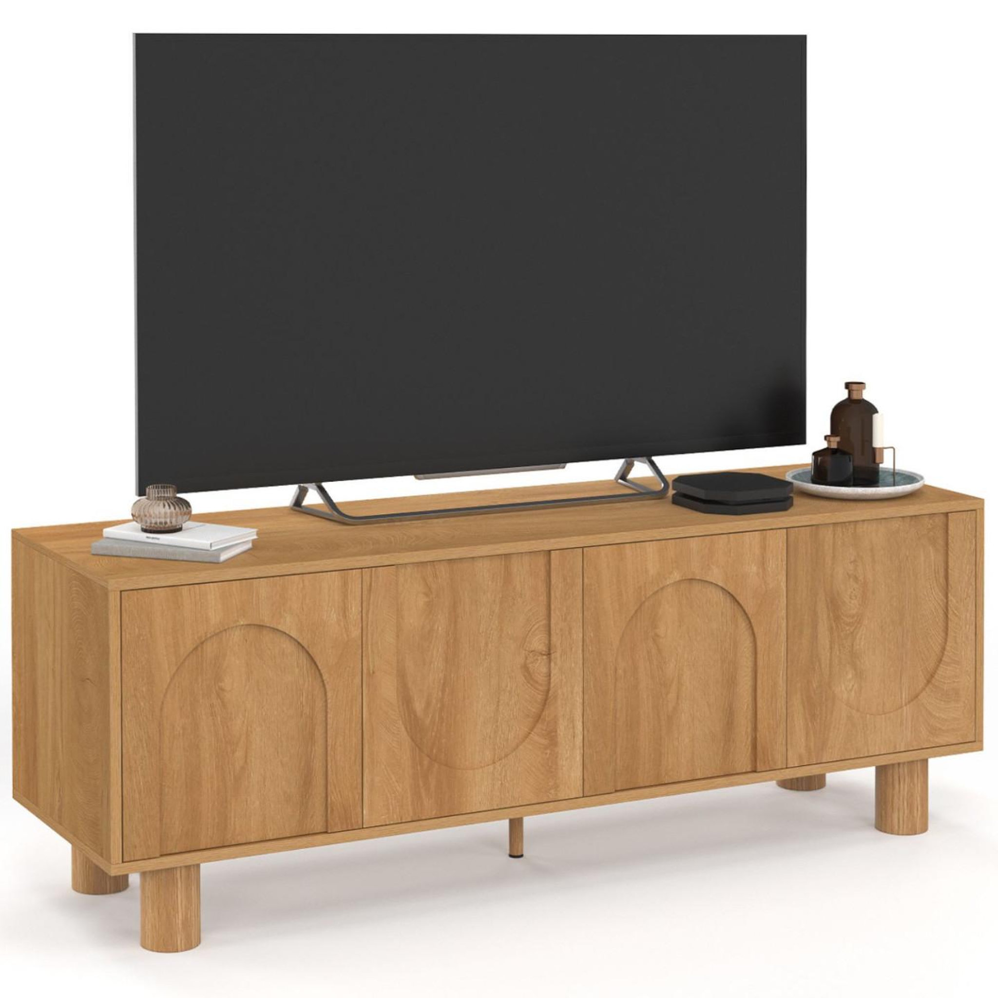 ID MARKET Meuble tv 140 cm archie 4 portes design arche effet bois