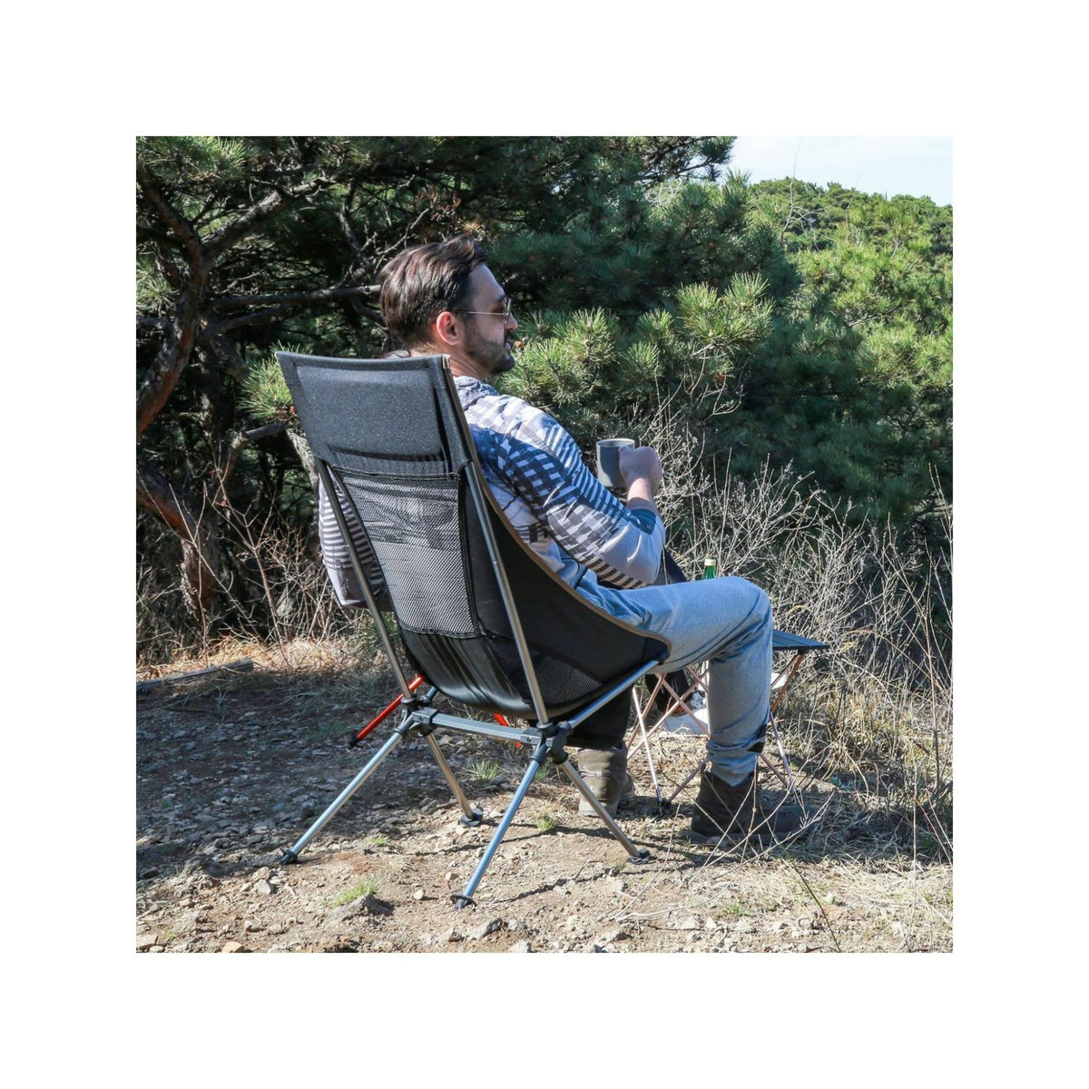 KINGCAMP Chaise de camping pliable avec grand dossier - Kingcamp - Noir - Sac de transport inclus