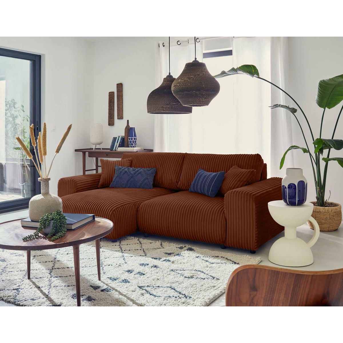 LISA DESIGN Garance - canapé d'angle réversible - 4 places - en velours côtelé grosses côtes