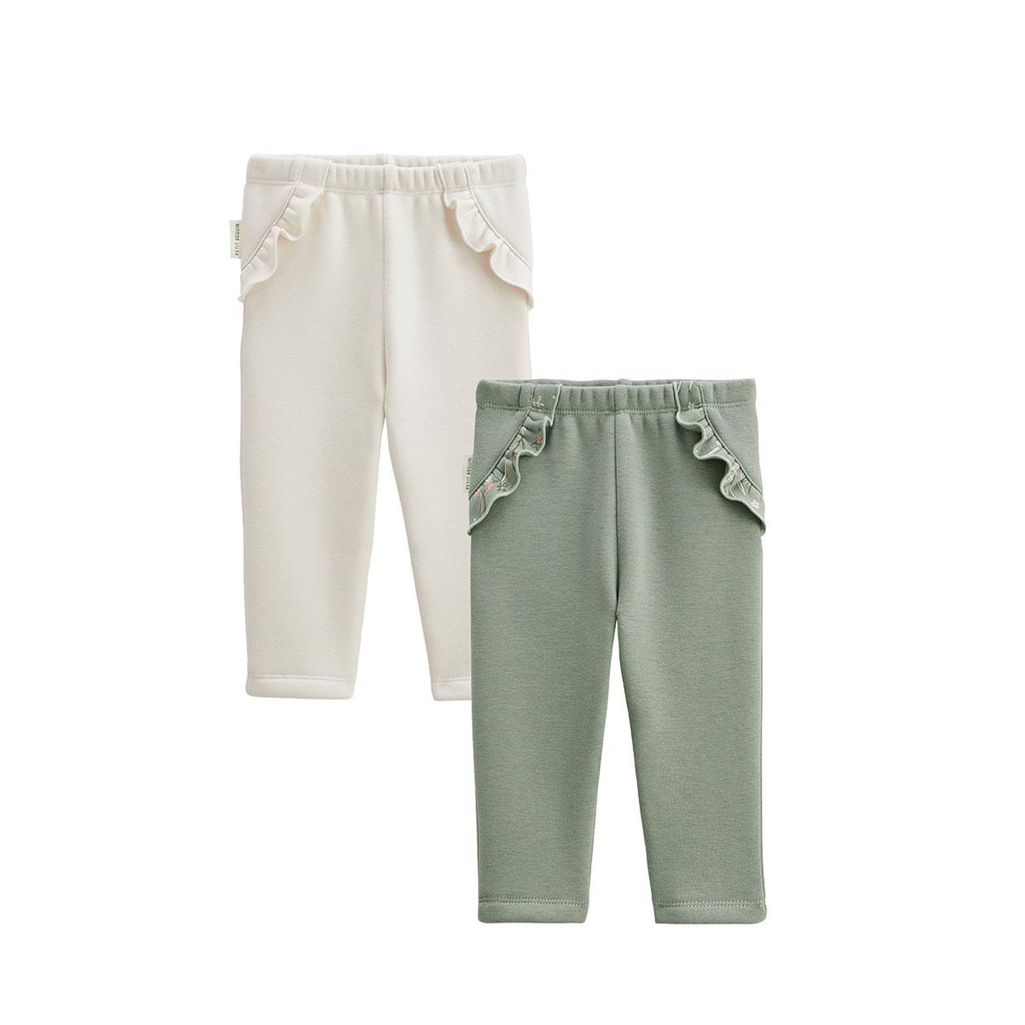 Petit Béguin Lot de 2 leggings enfant en molleton ultra chaud lison. Coloris disponibles : Vert