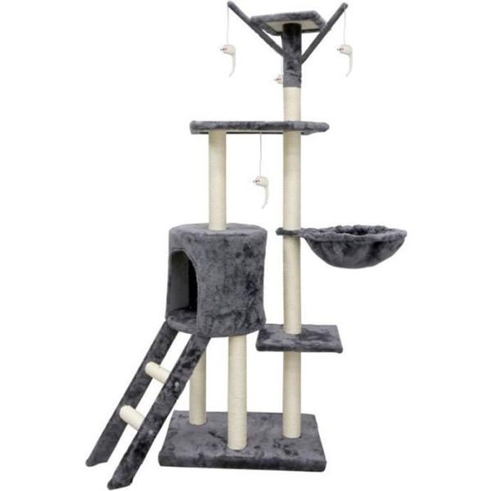 MARKET24 JIPSY Arbre a chat gris 79 x 34 x 138 cm - 3 plateformes, 1 perchoir, 1 niche, 1 escalier, poteaux a griffer