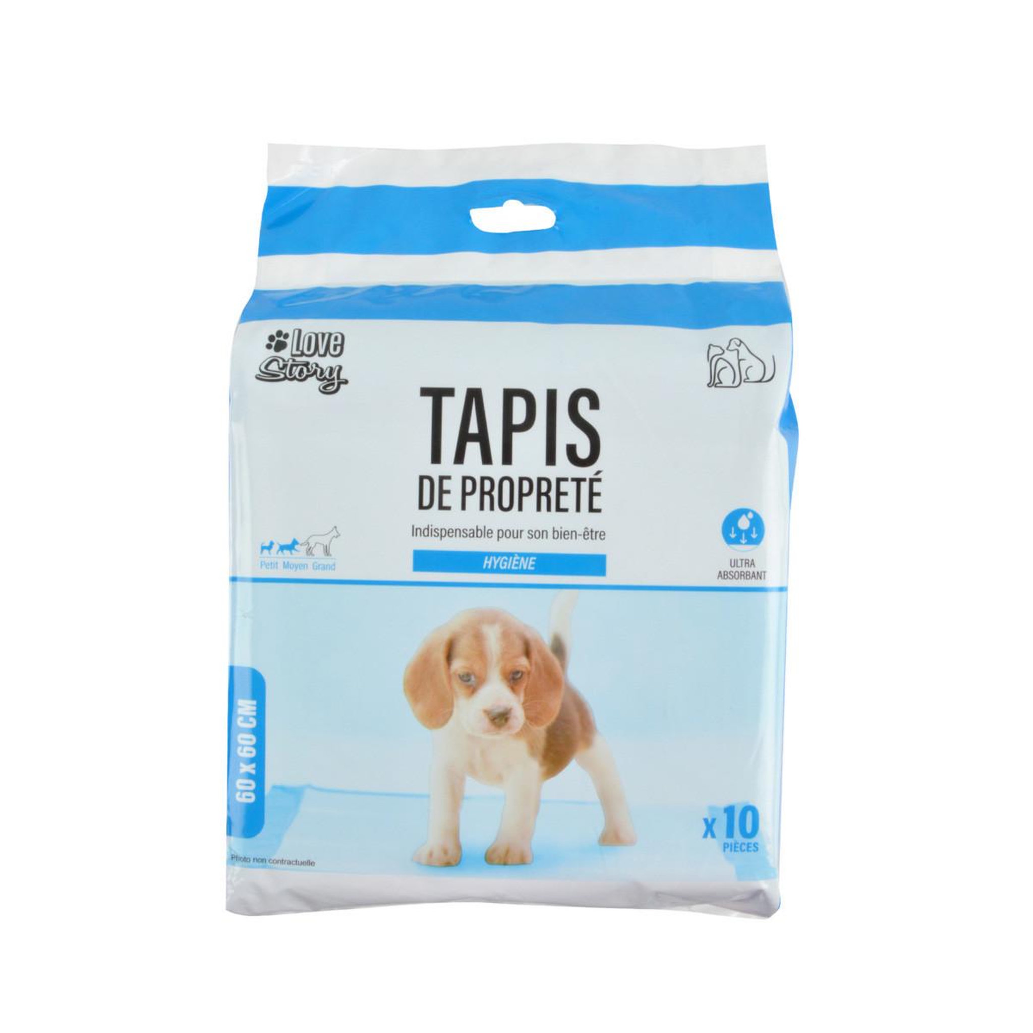 Voir la diapositive 2 : LOVE STORY Lot de 10 tapis de propreté  chien  60cm blanc