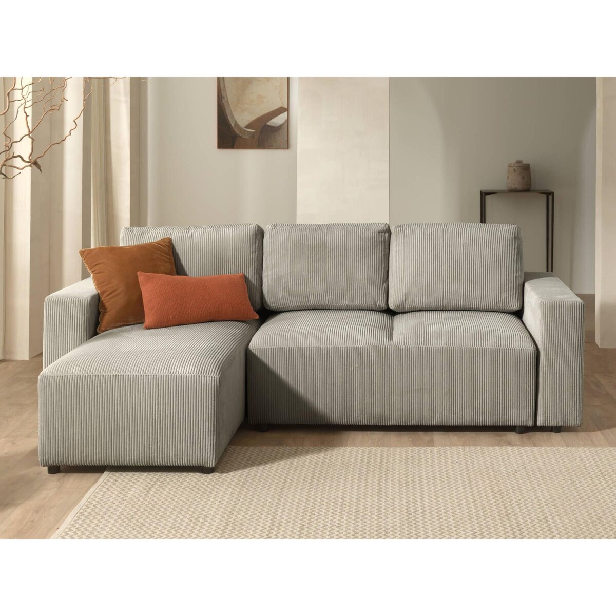 LISA DESIGN Livy - canapé d'angle convertible et coffre - réversible - en velours côtelé - 4 places