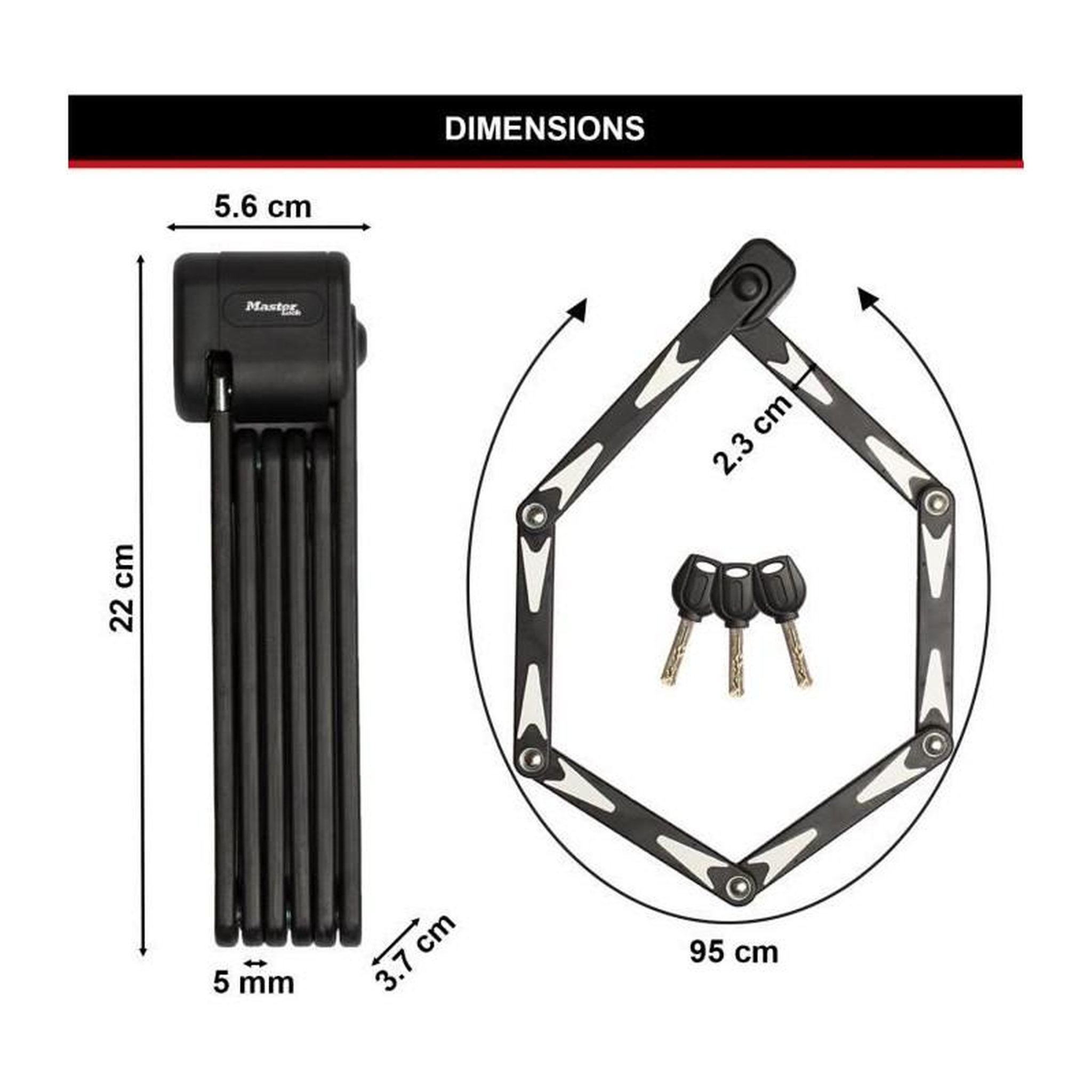 Voir la diapositive 5 : Master lock Antivol Vélo Pliable - MASTER LOCK - 8333EURDPRO - Acier Trempé, 3 Clés, Certifié, Support Inclus