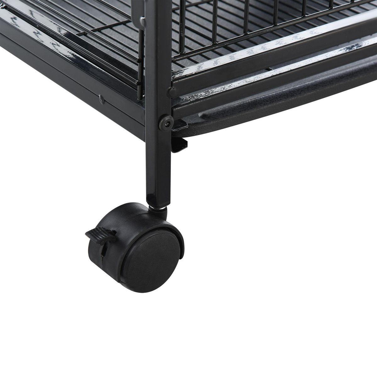 PAWHUT PawHut Cage pour Petits Animaux Roulante 3 Rampes 3 Plates-formes Plat et Bouteille d'Eau Bac Inférieur Amovible Acier PP Noire