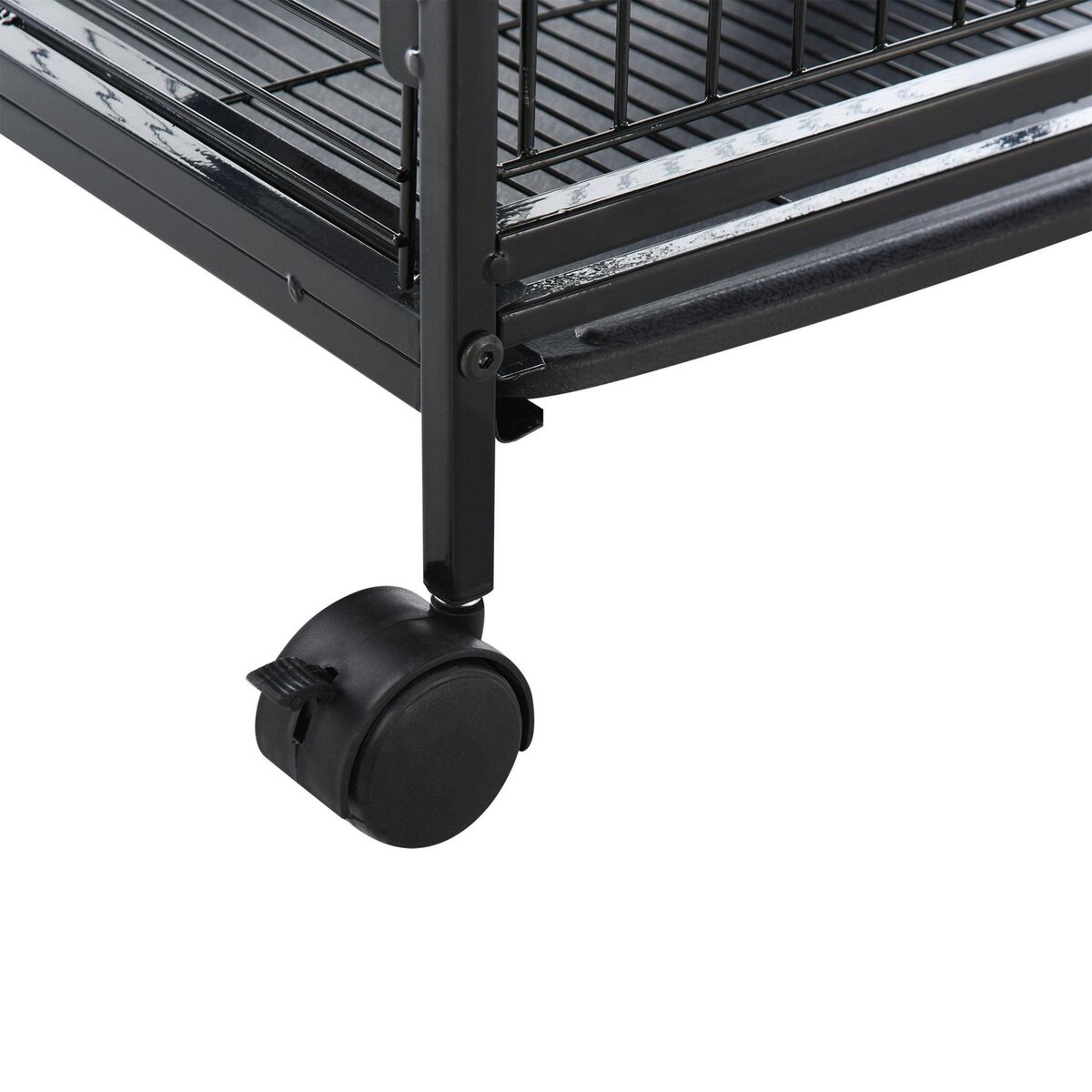 PAWHUT PawHut Cage pour Petits Animaux Roulante 3 Rampes 3 Plates-formes Plat et Bouteille d'Eau Bac Inférieur Amovible Acier PP Noire