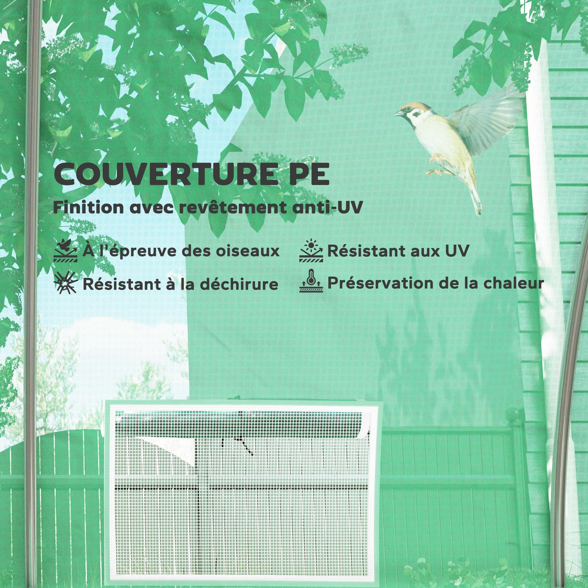 Voir la diapositive 4 : OUTSUNNY Serre tunnel 24m² dim. 8l x 3l x 2h m - 16 fenêtres, porte zippée - acier galvanisé pe haute densité vert