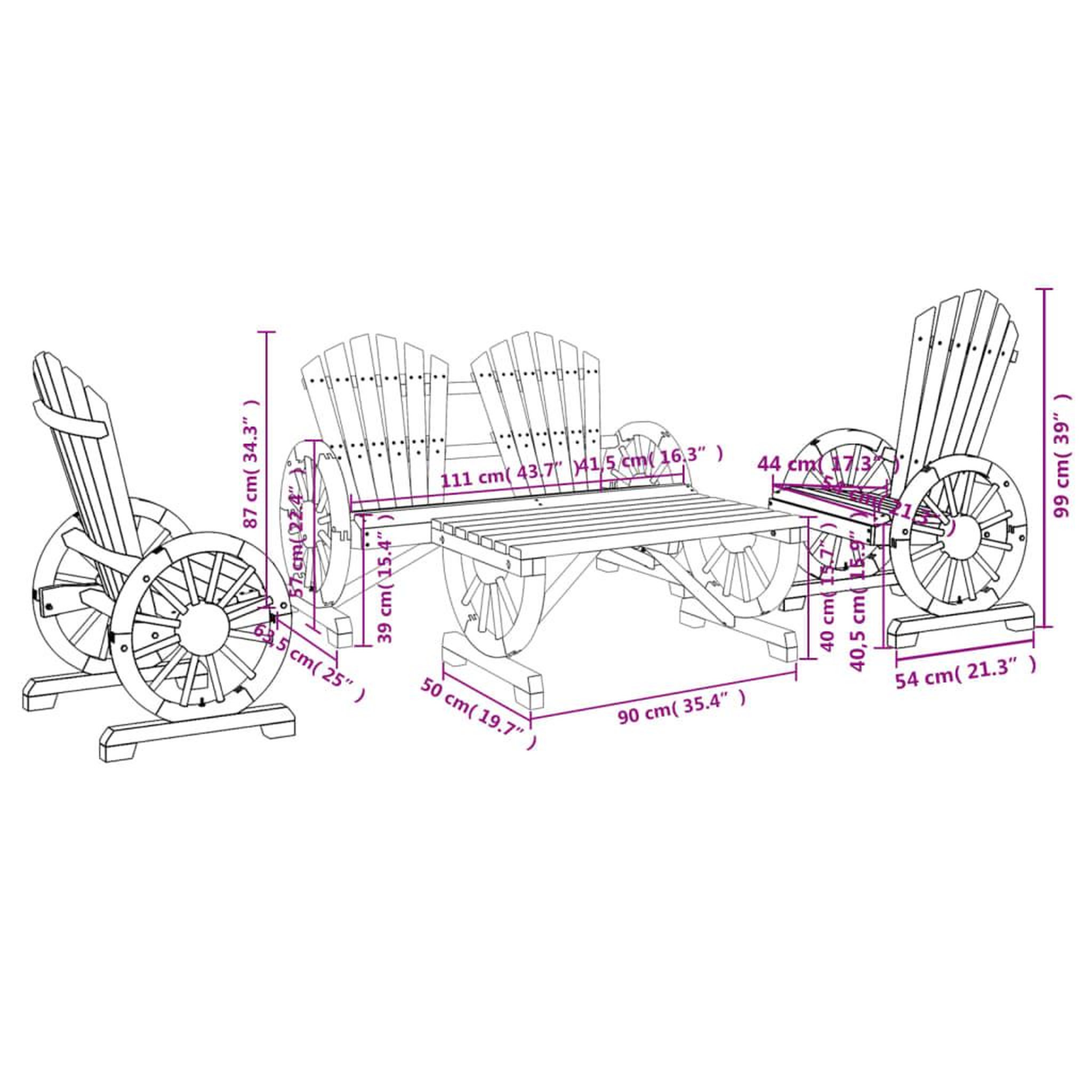 Voir la diapositive 6 : VIDAXL Salon de jardin 4 pcs bois de sapin massif