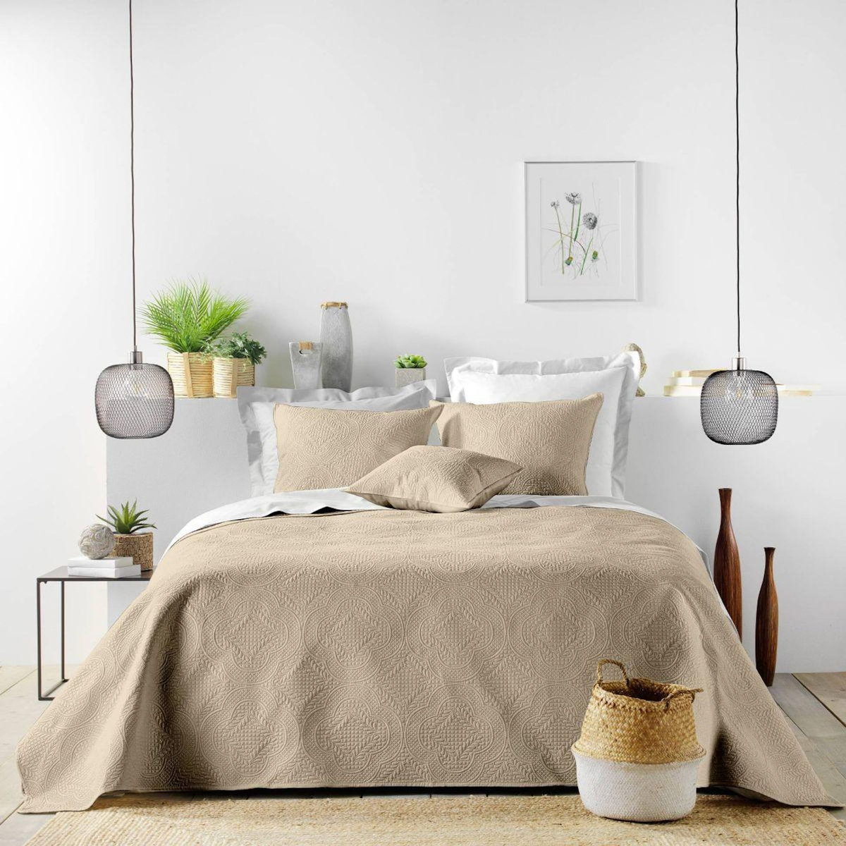 Paris Prix Couvre-Lit & 2 Housses de Coussin  Romane  240x260cm Beige Lin