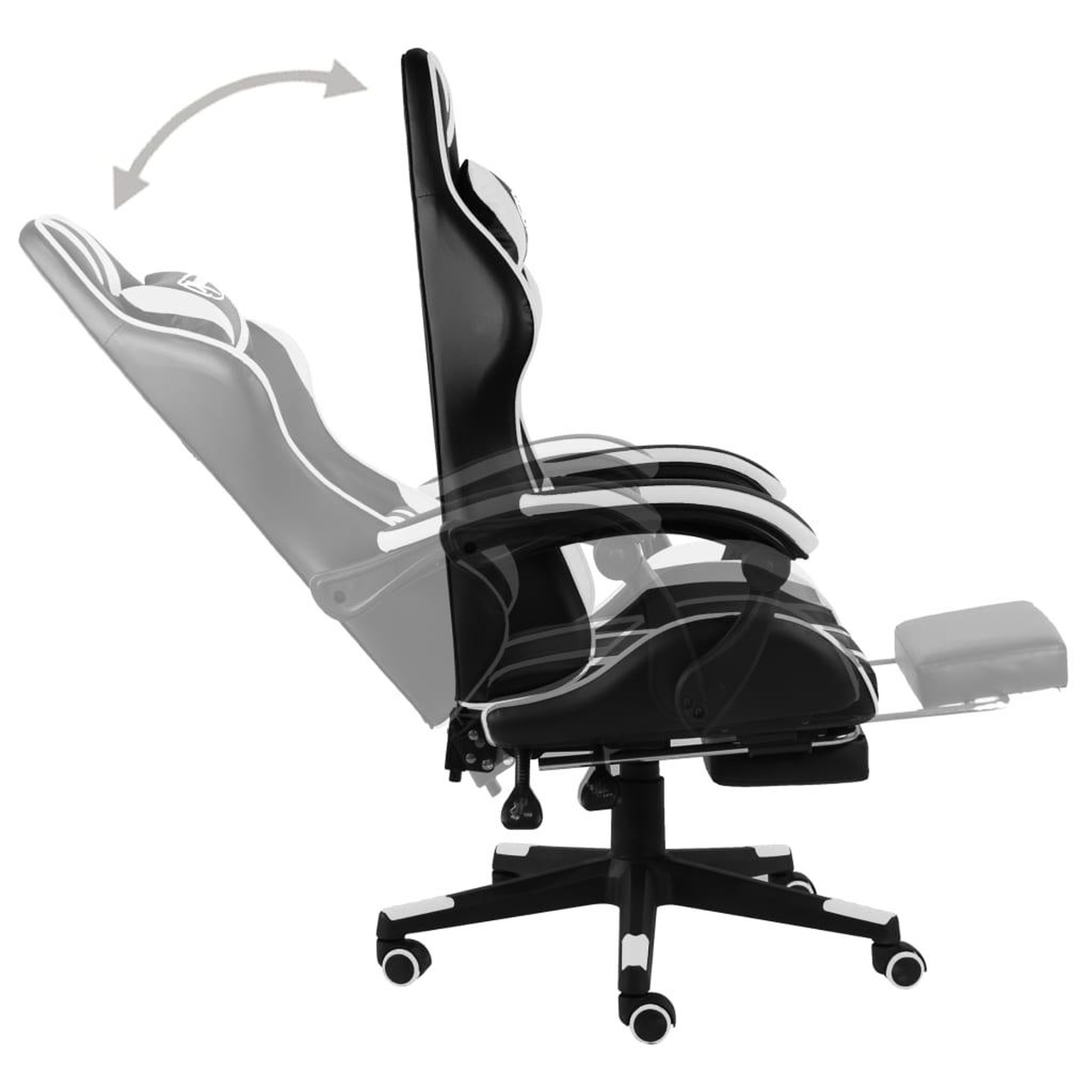 Voir la diapositive 4 : VIDAXL Fauteuil de jeux video et repose-pied Noir et blanc Similicuir