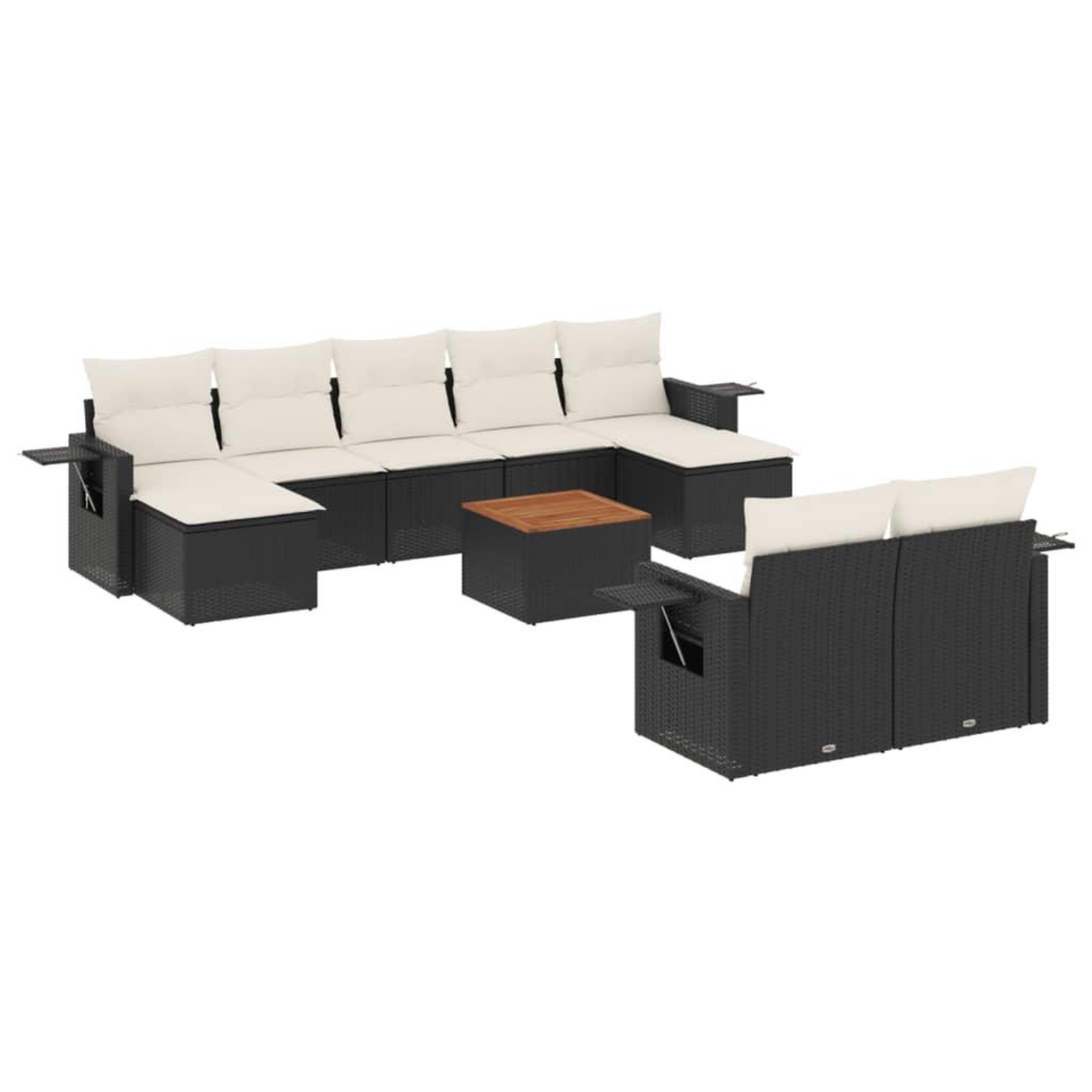 Voir la diapositive 2 : VIDAXL Salon de jardin 10 pcs avec coussins noir resine tressee