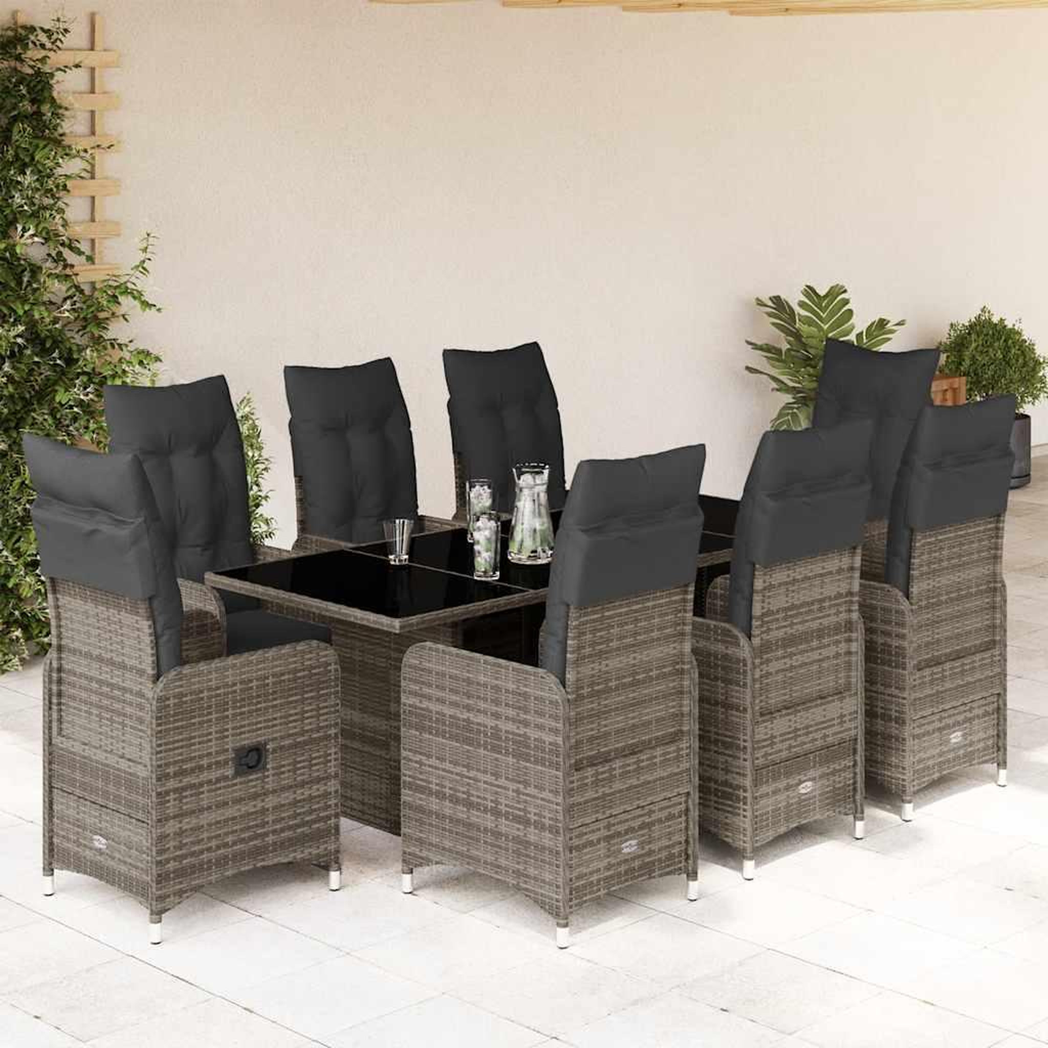 VIDAXL Ensemble de bistro de jardin 9 pcs coussins gris poly rotin