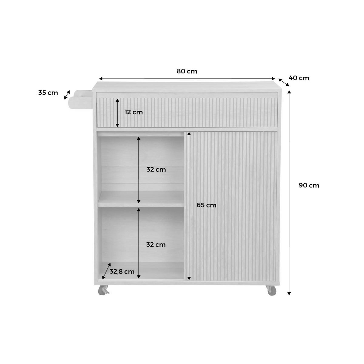 SWEEEK Desserte de cuisine LINEAR décor bois 1 poignée 1 tiroir 2 portes 4 roues. Naturel