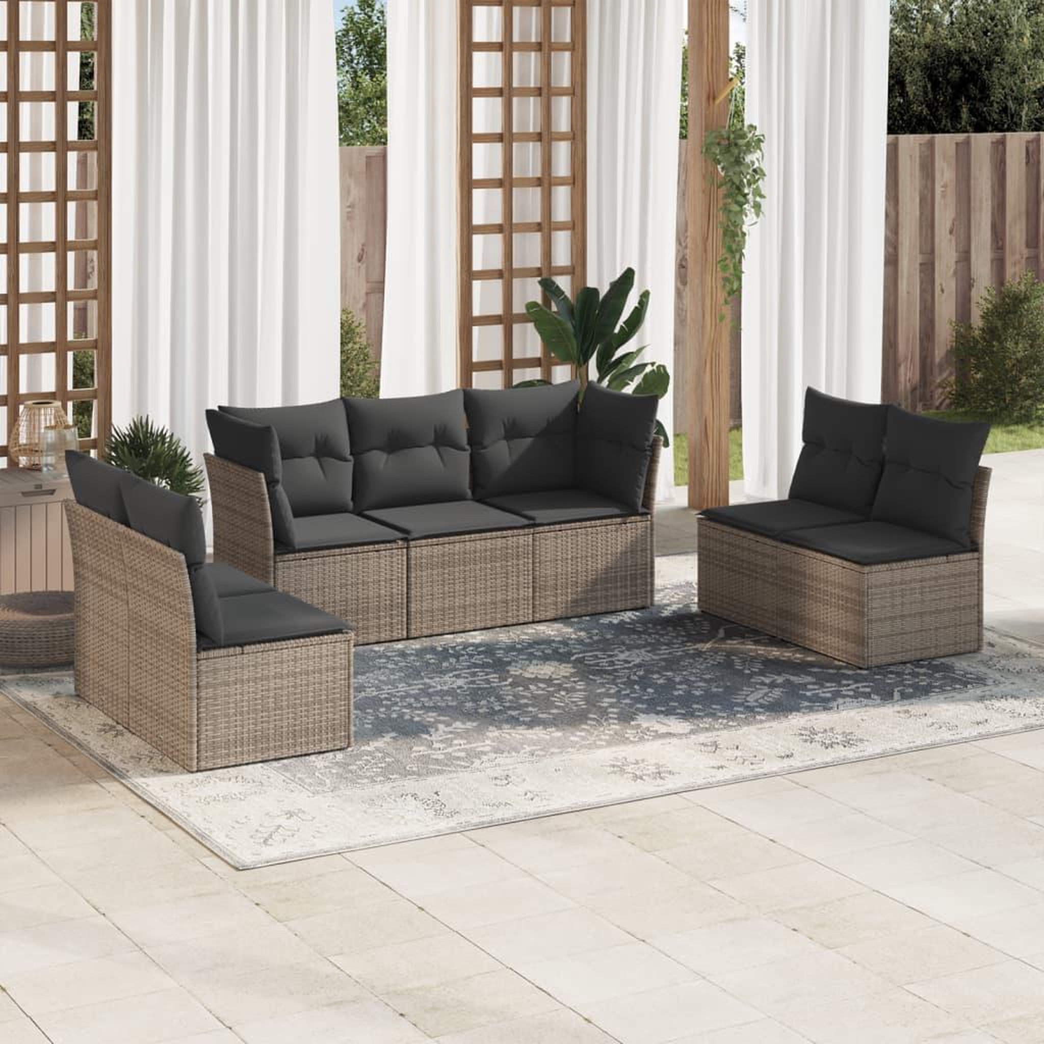 VIDAXL Salon de jardin avec coussins 7 pcs gris resine tressee