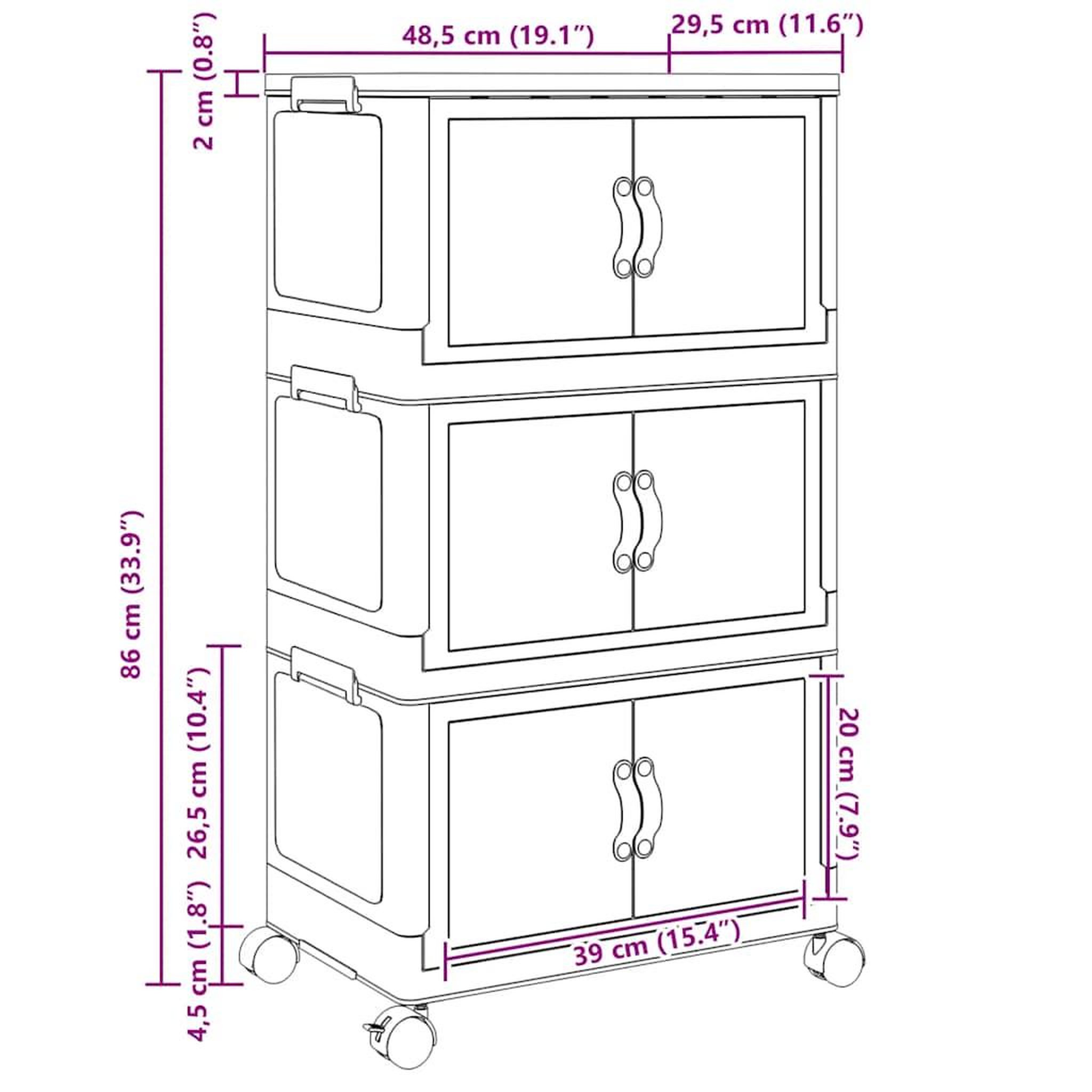 Voir la diapositive 6 : VIDAXL Boîte de rangement empilable avec roues a 3 niveaux 28 L