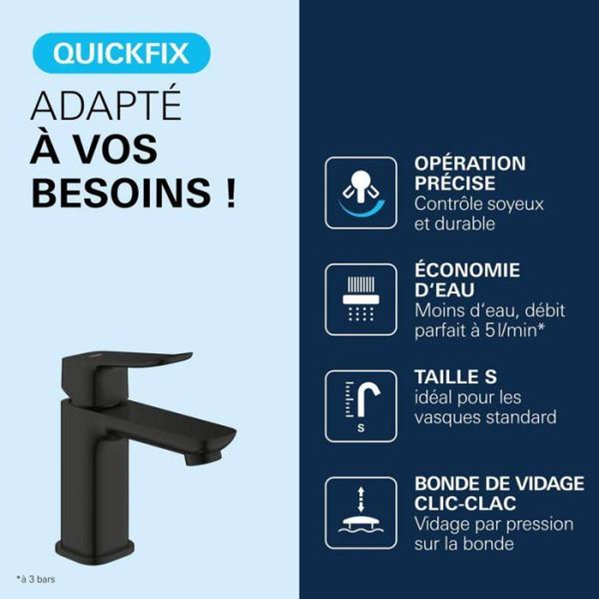 Voir la diapositive 4 : Grohe Mitigeur de lavabo - grohe dice - taille s - clic-clac - noir mat