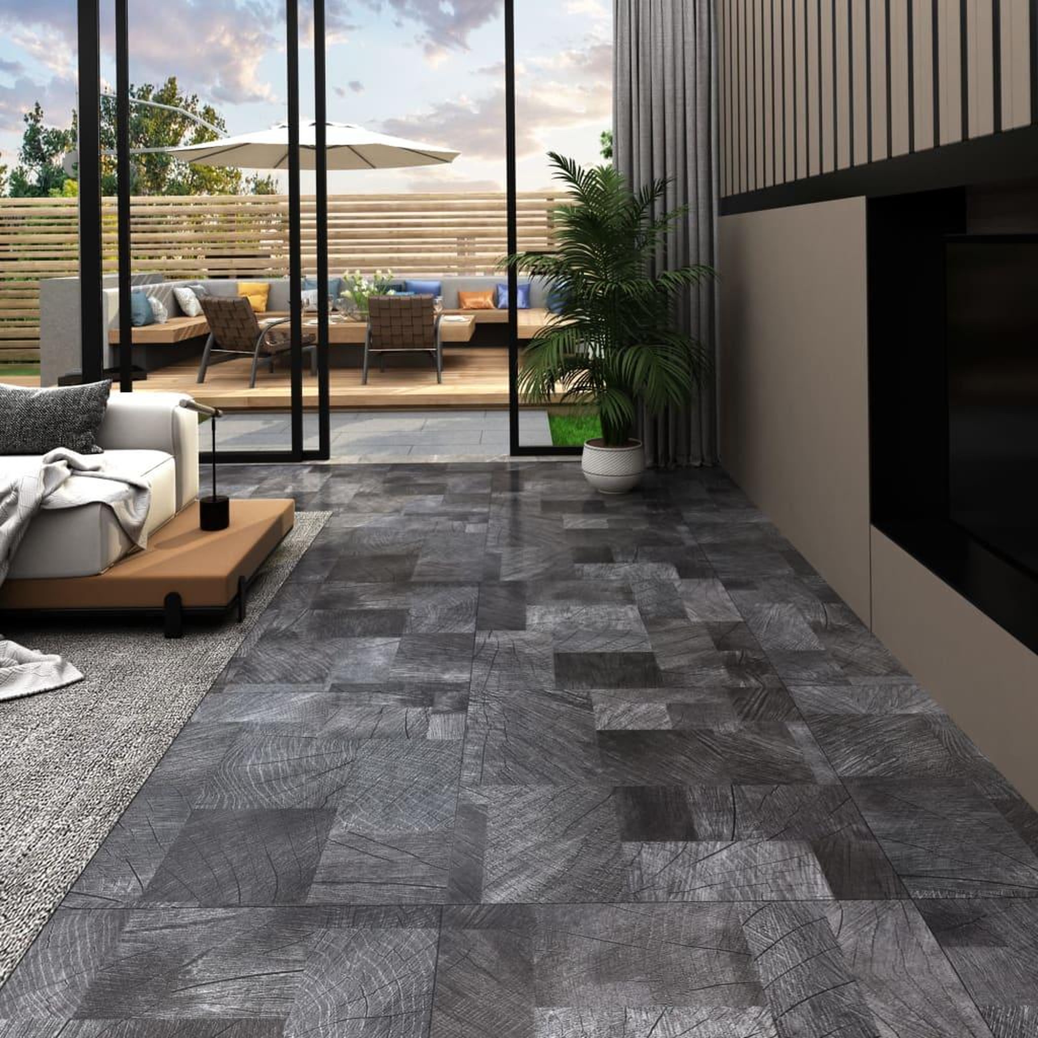 Voir la diapositive 1 : VIDAXL Dalle de plancher autoadhesif PVC 5,11 m^2 gris structure bois