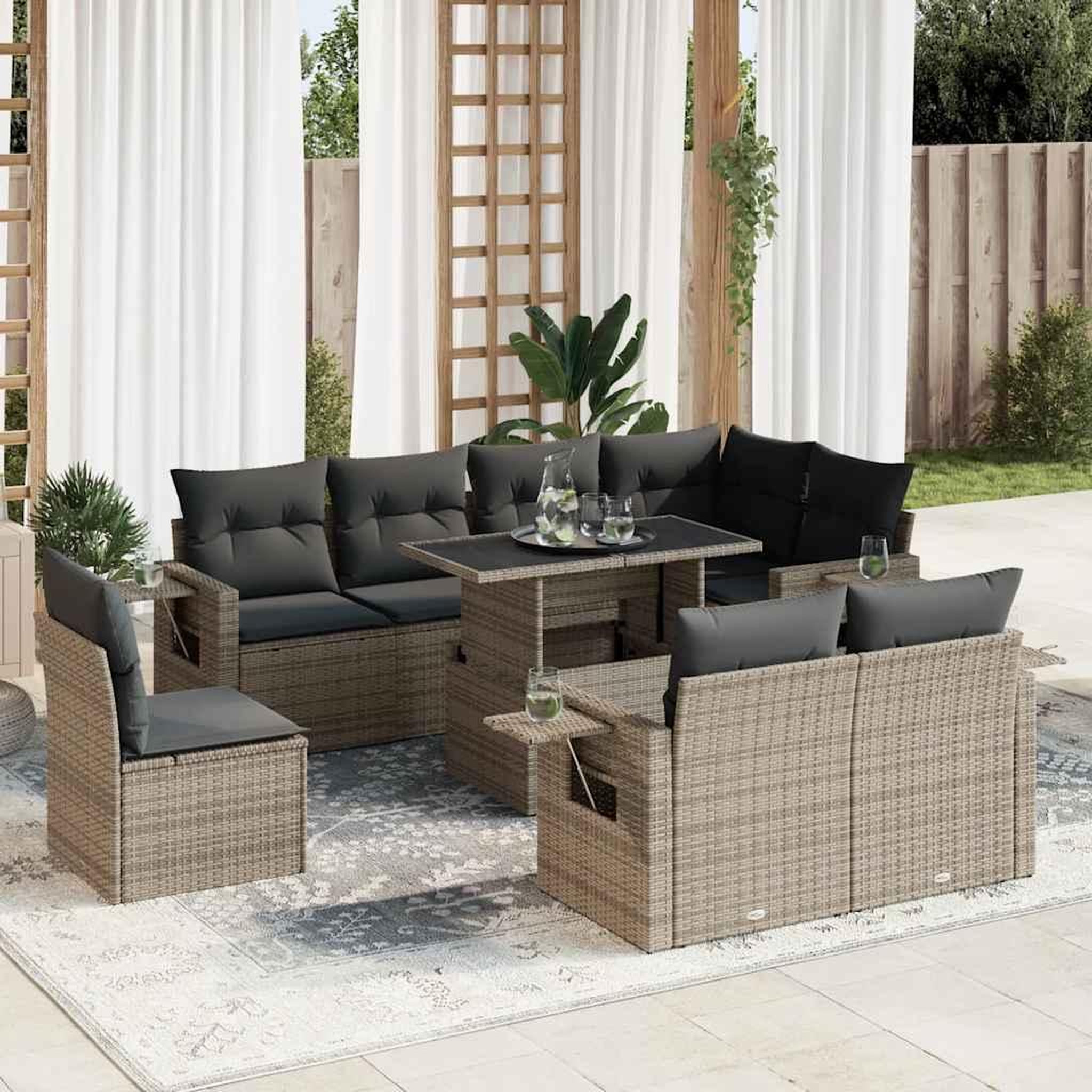 VIDAXL Salon de jardin 9 pcs avec coussins gris resine tressee
