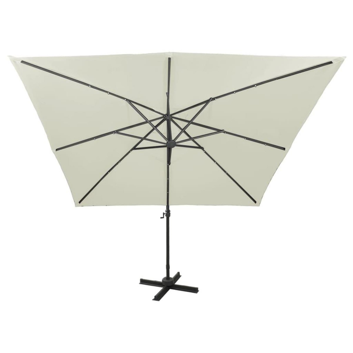 VIDAXL Parasol de jardin en porte-a-faux et mat et lumieres LED sable