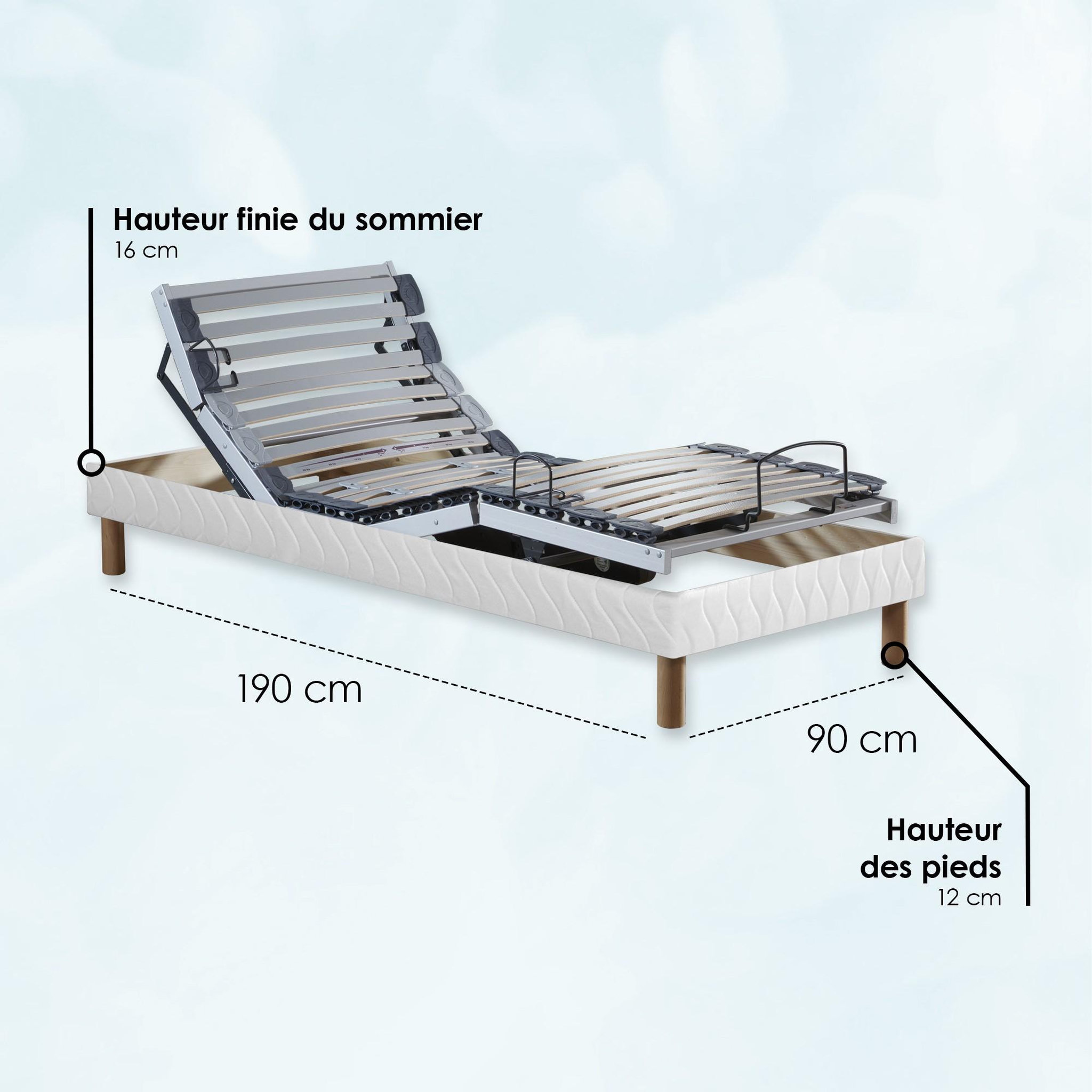 Voir la diapositive 2 : IDLITERIE Ensemble relaxation mémoire de forme + sommier avec réglage fermeté au niveau lombaire - FABRICATION France