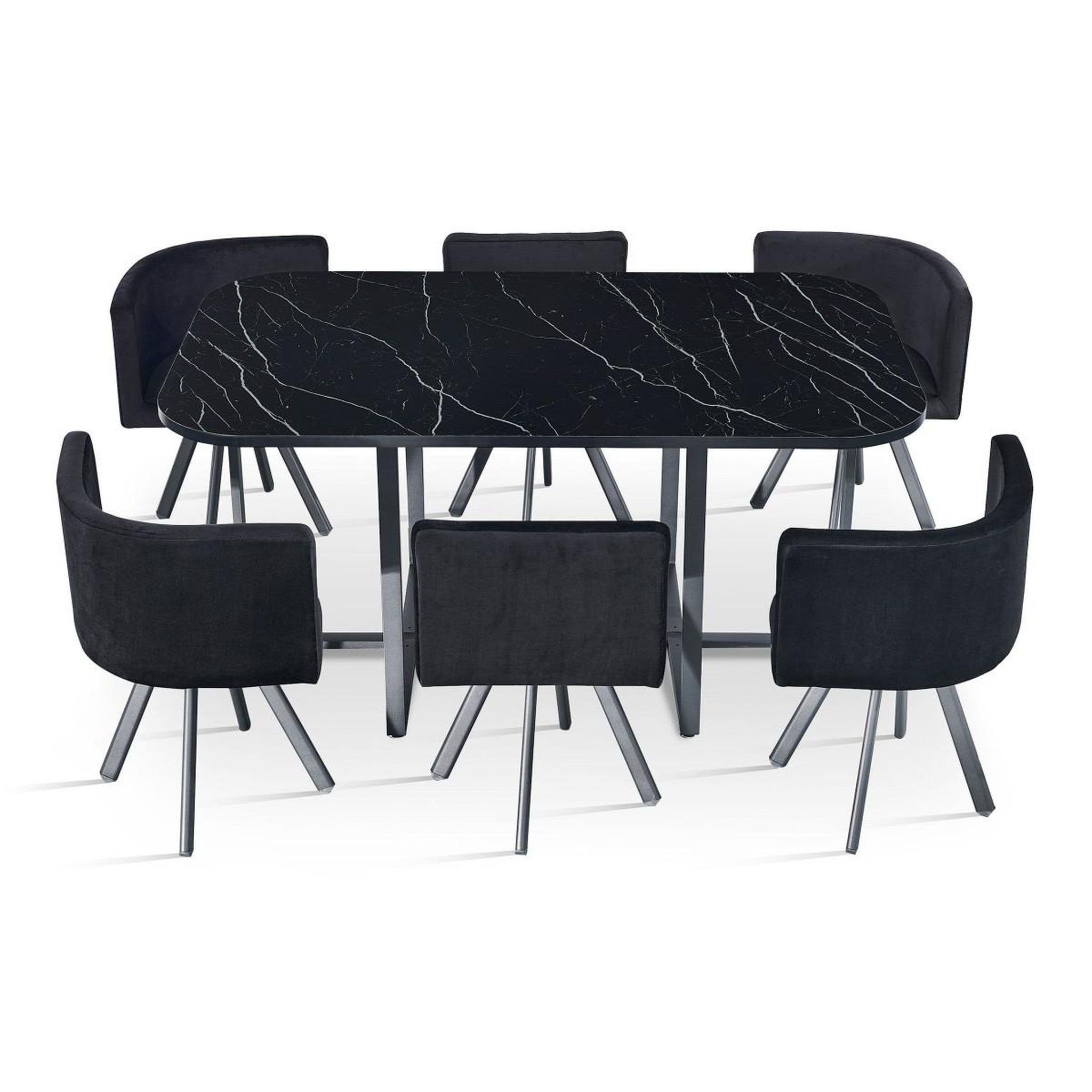 Voir la diapositive 3 : Paris Prix Ensemble table à manger & 6 chaises en velours  norway  150cm noir