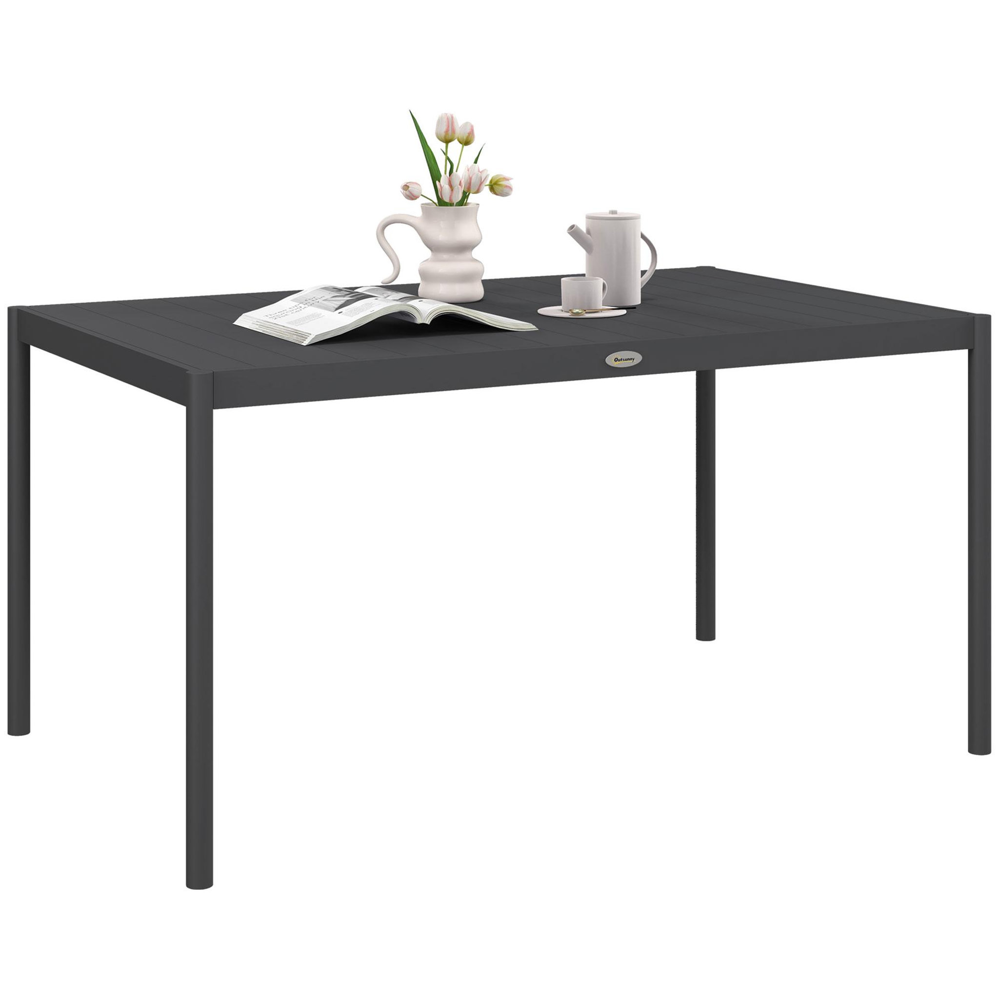 OUTSUNNY Table de jardin rectangulaire 6 personnes plateau lattes aspect bois alu gris
