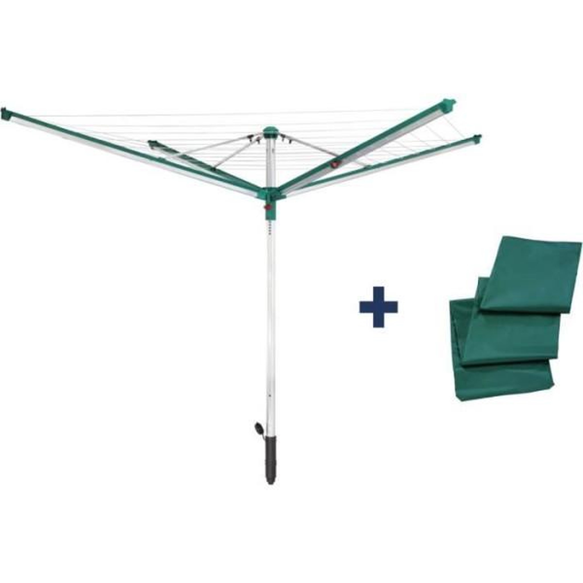 Leifheit Sèche-linge - Séchoir parapluie Leifheit Linomatic 500 Deluxe Cover 82007, étendoir jardin avec fils rétractables et 50m d'étendage, houss