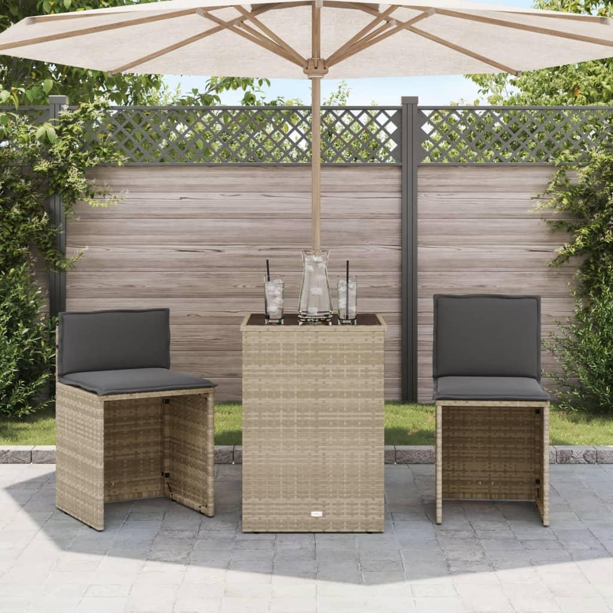 Voir la diapositive 3 : VIDAXL Ensemble de bistro 3 pcs et coussins gris clair resine tressee