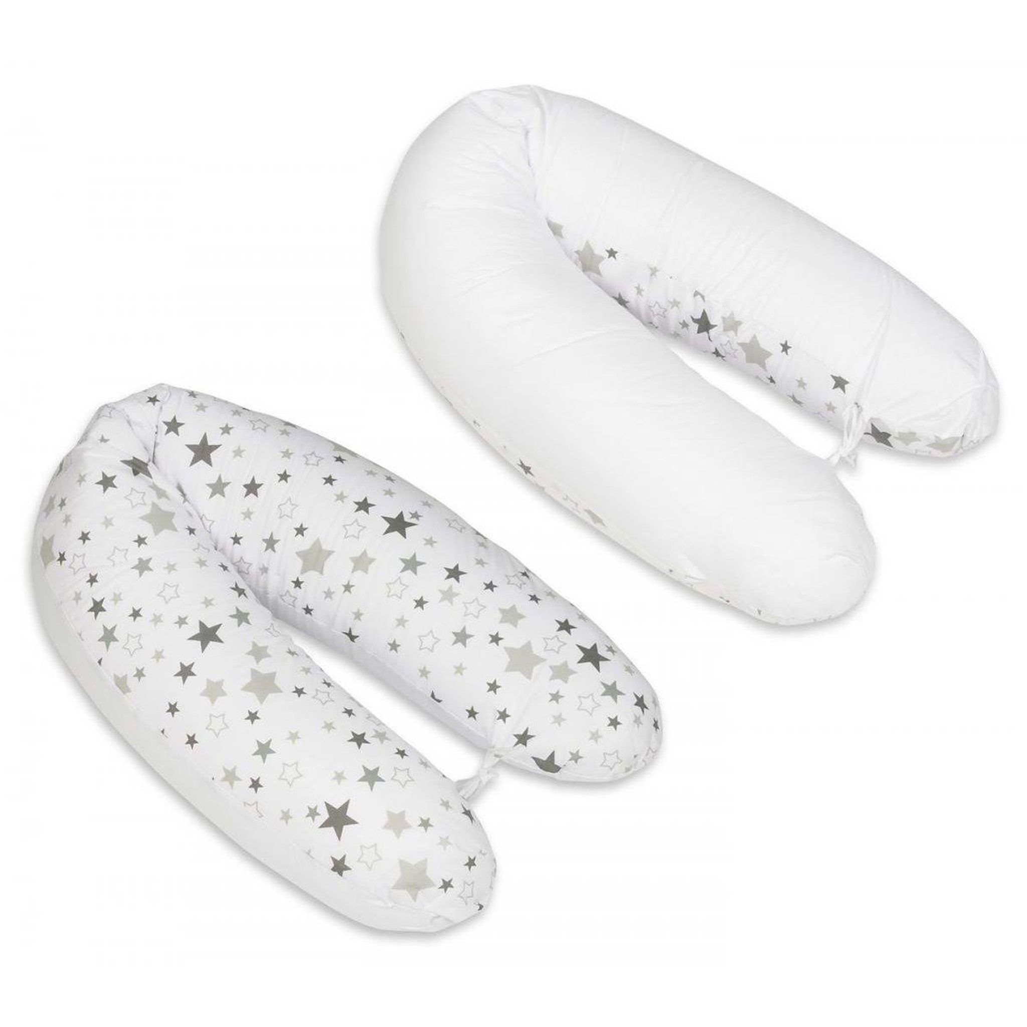 VELINDA Coussin maternité pre/post natal usages multiples Etoiles grises et blanches sur fond blanc – blanc